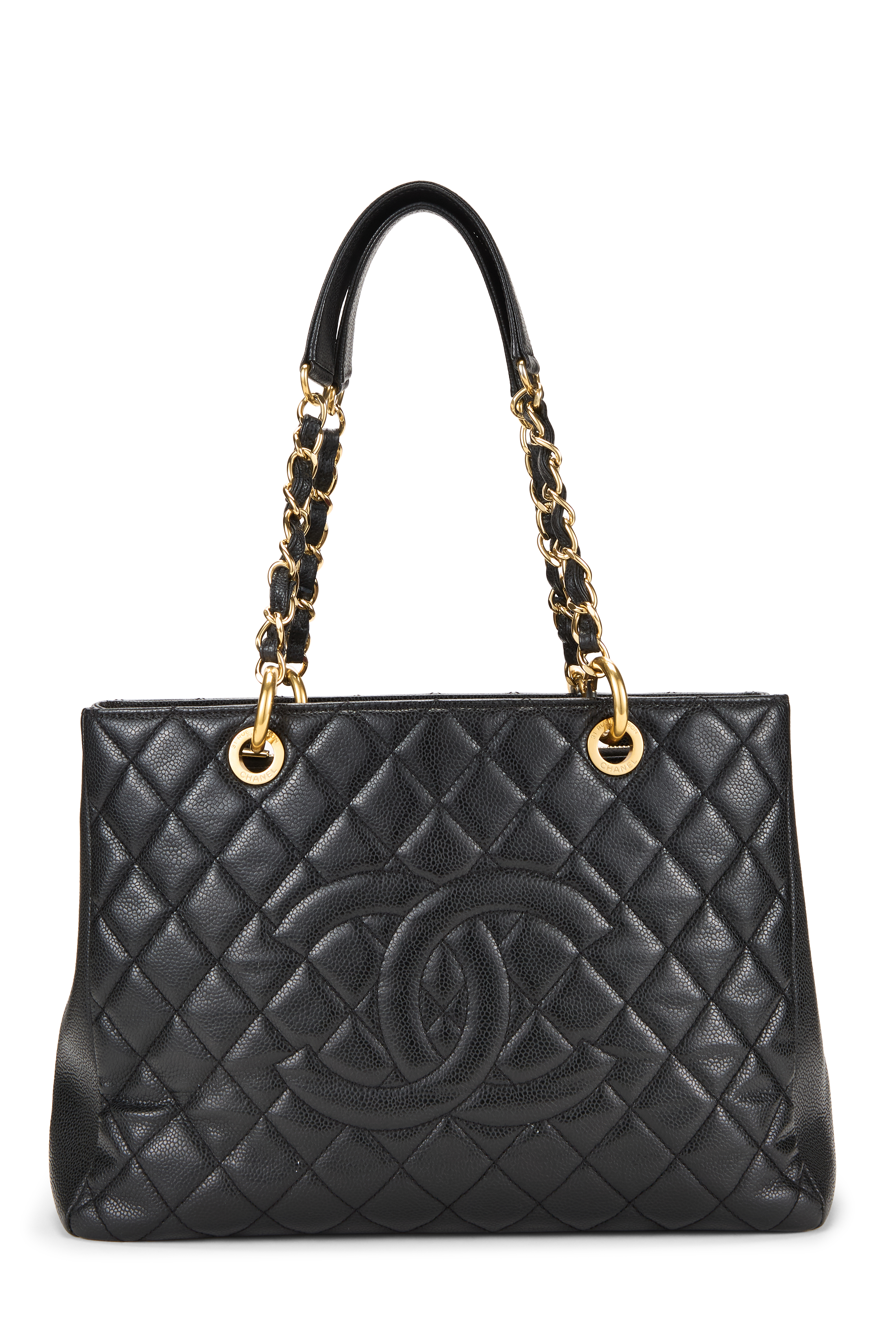 Women's Chanel Black Quilted Caviar Grand Shopping Tote (GST) in Black