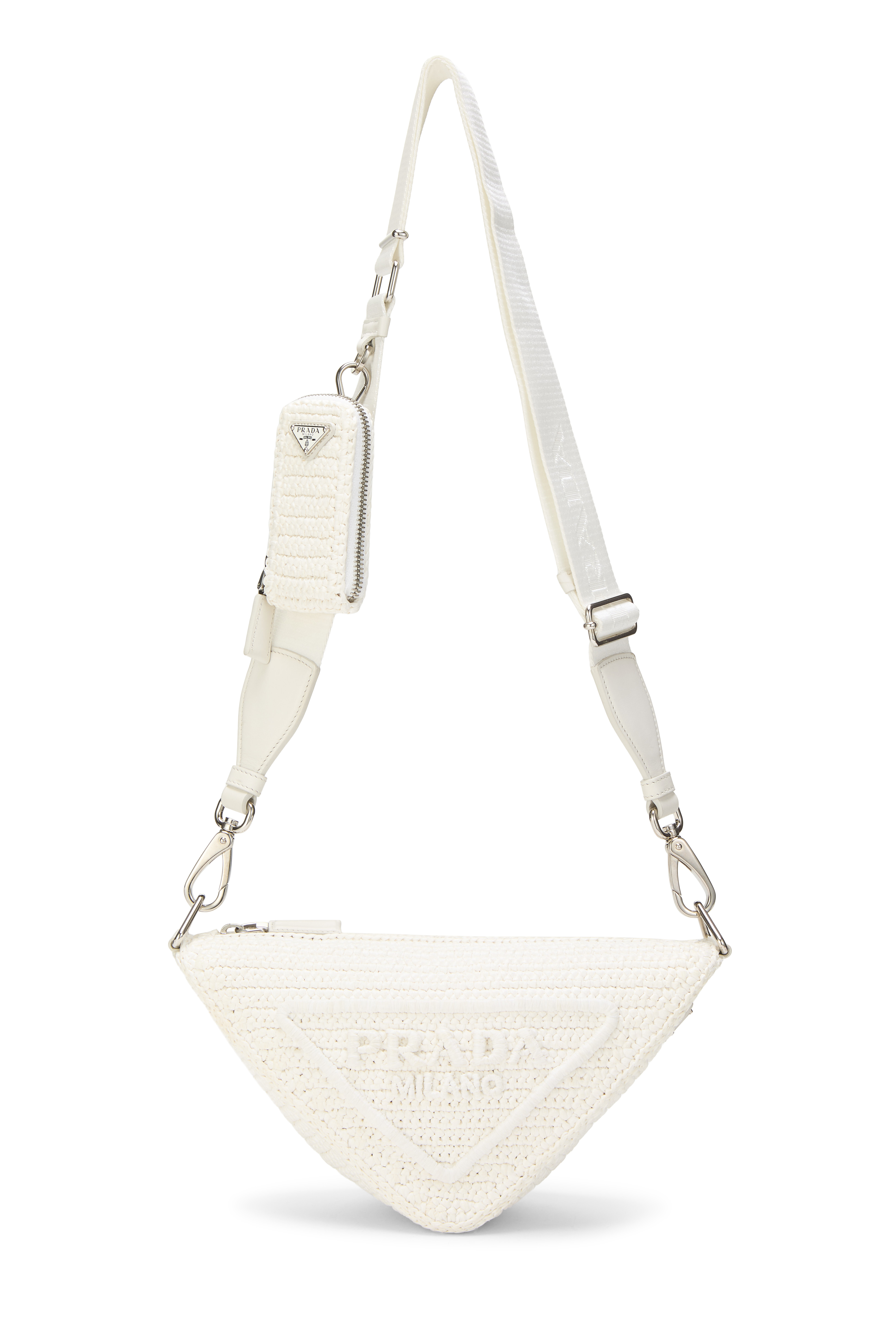 Women's Prada White Raffia Triangle Shoulder Bag