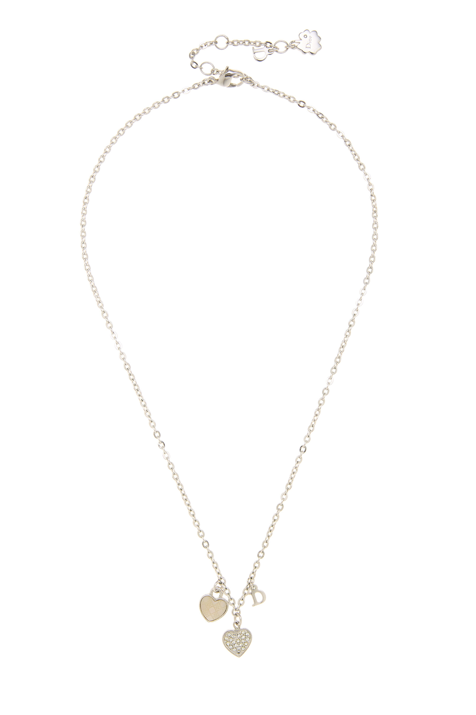 Women's Christian Dior Silver Crystal Heart Necklace in Silver