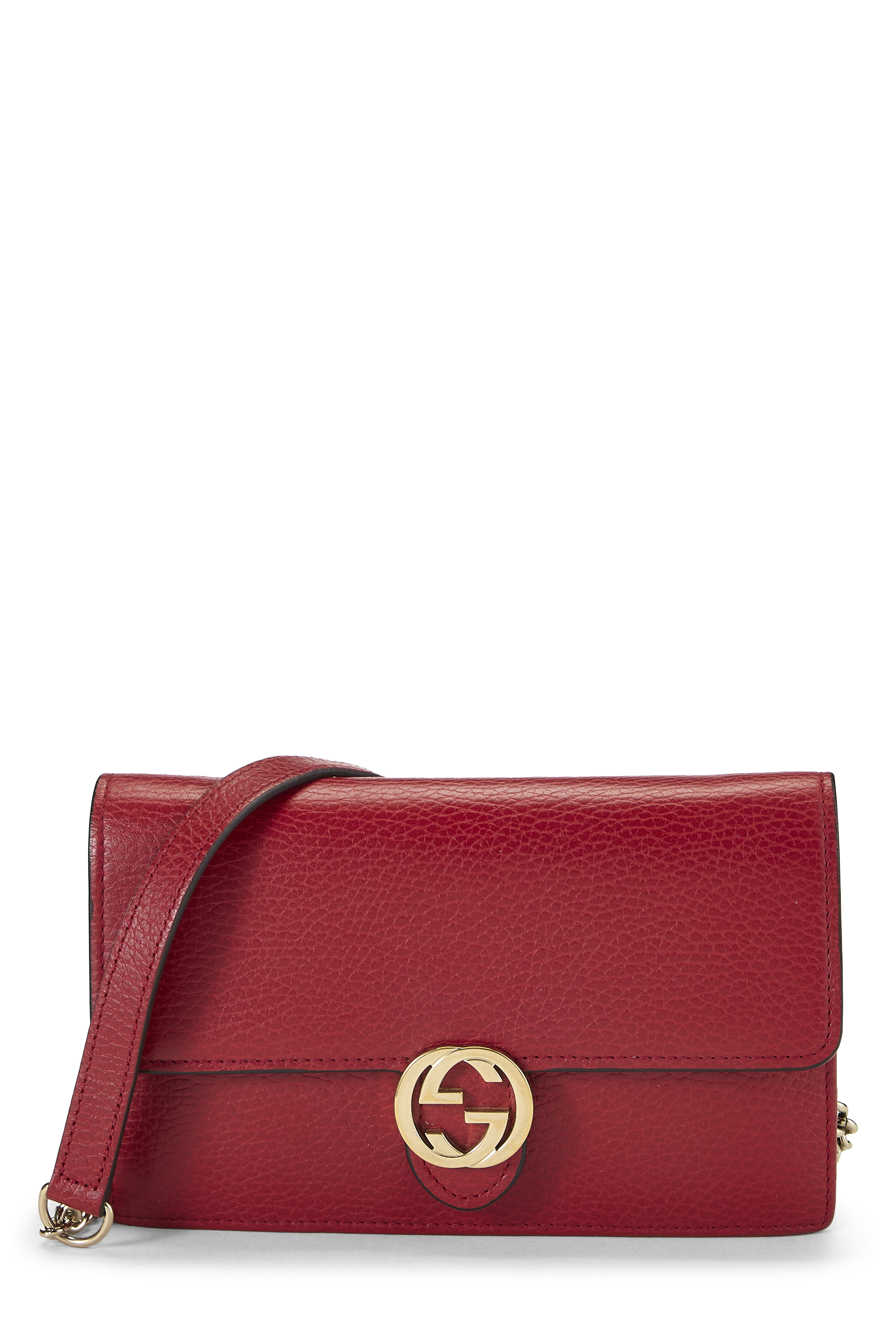 Women's Gucci Red Leather Interlocking Wallet On Chain (WOC) Small in Red Small