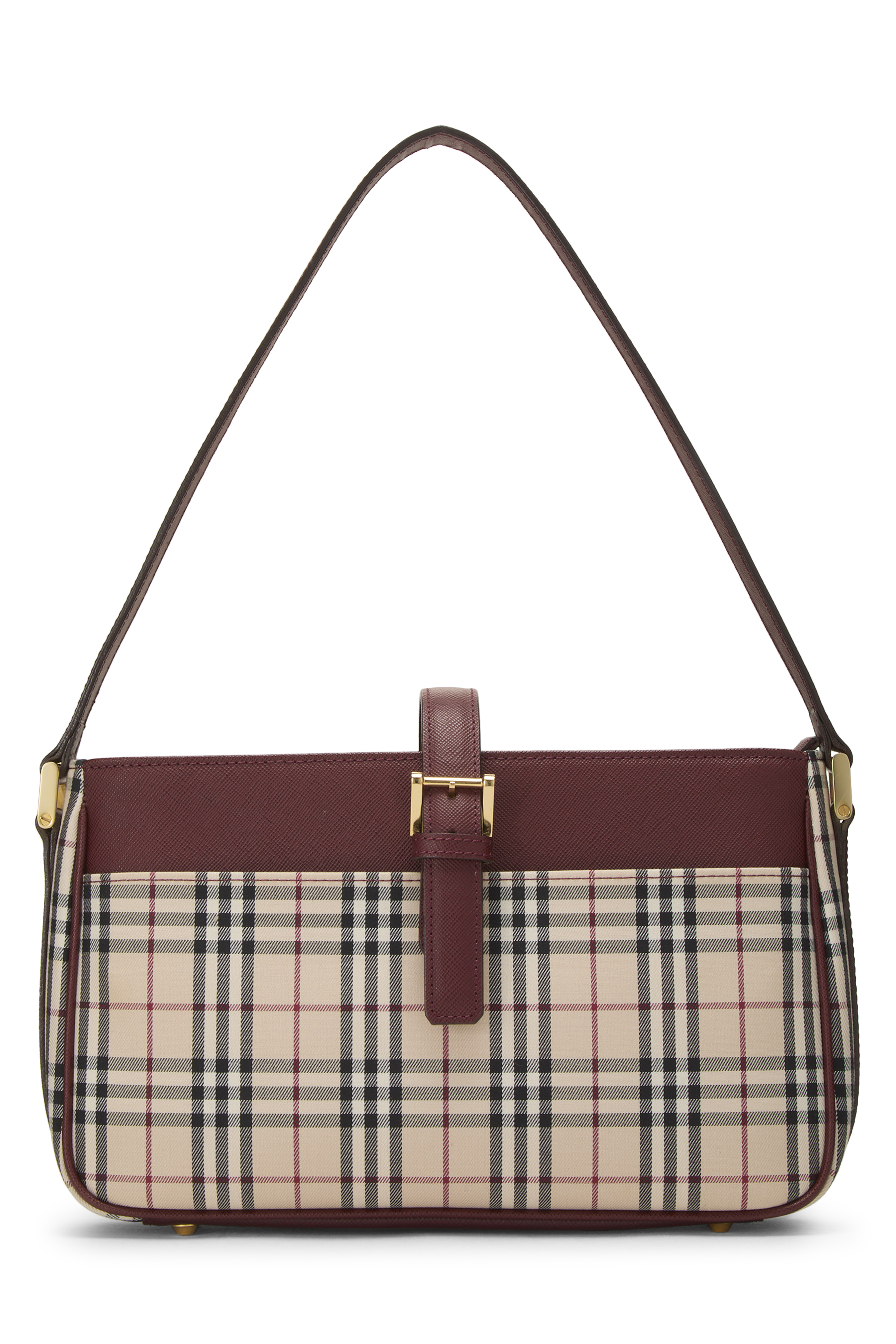 Women's Burberry Burgundy Check Jacquard Canvas Buckle Shoulder Bag Small in Beige