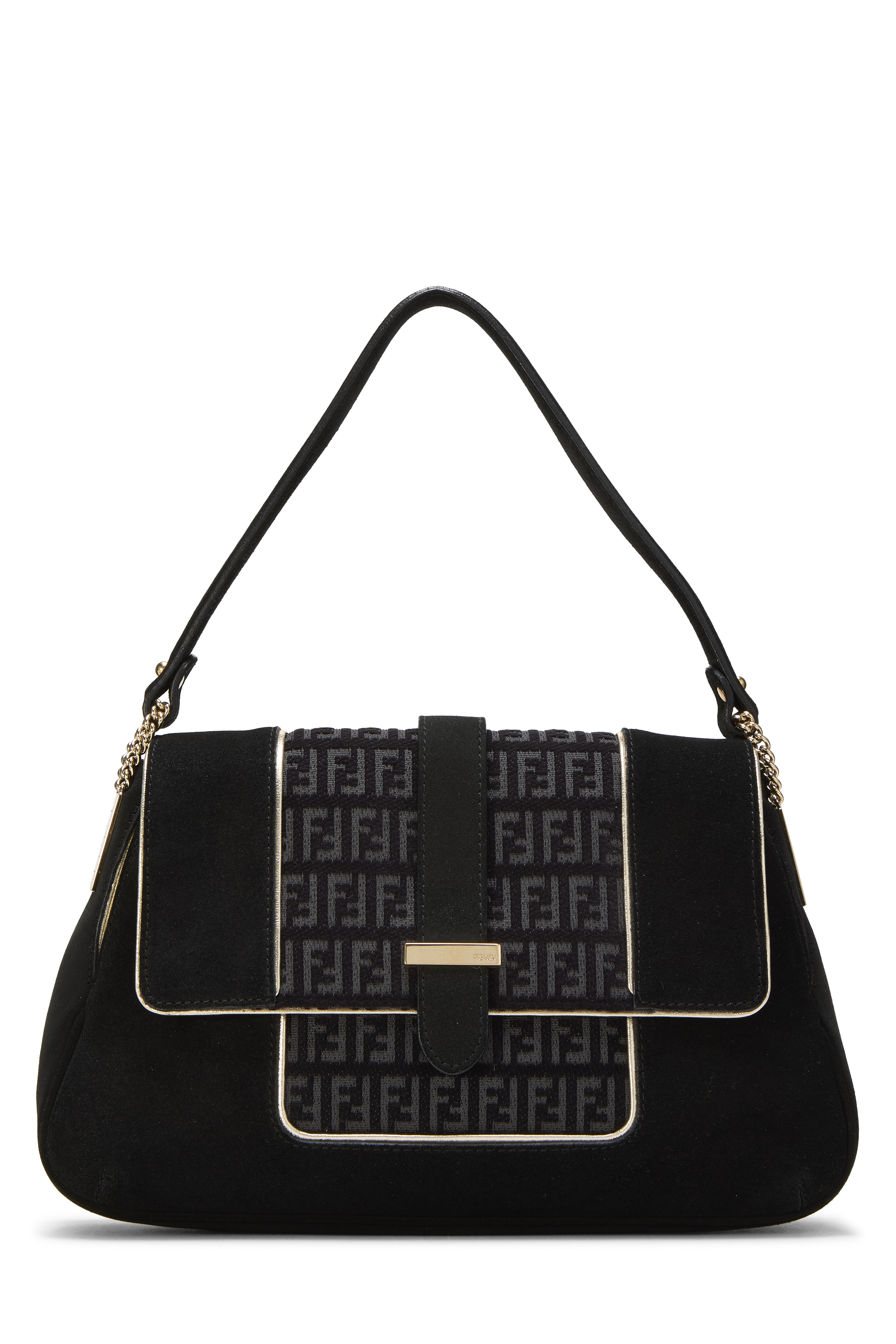 Women's Fendi Black Zucchino Suede Shoulder Bag in Black