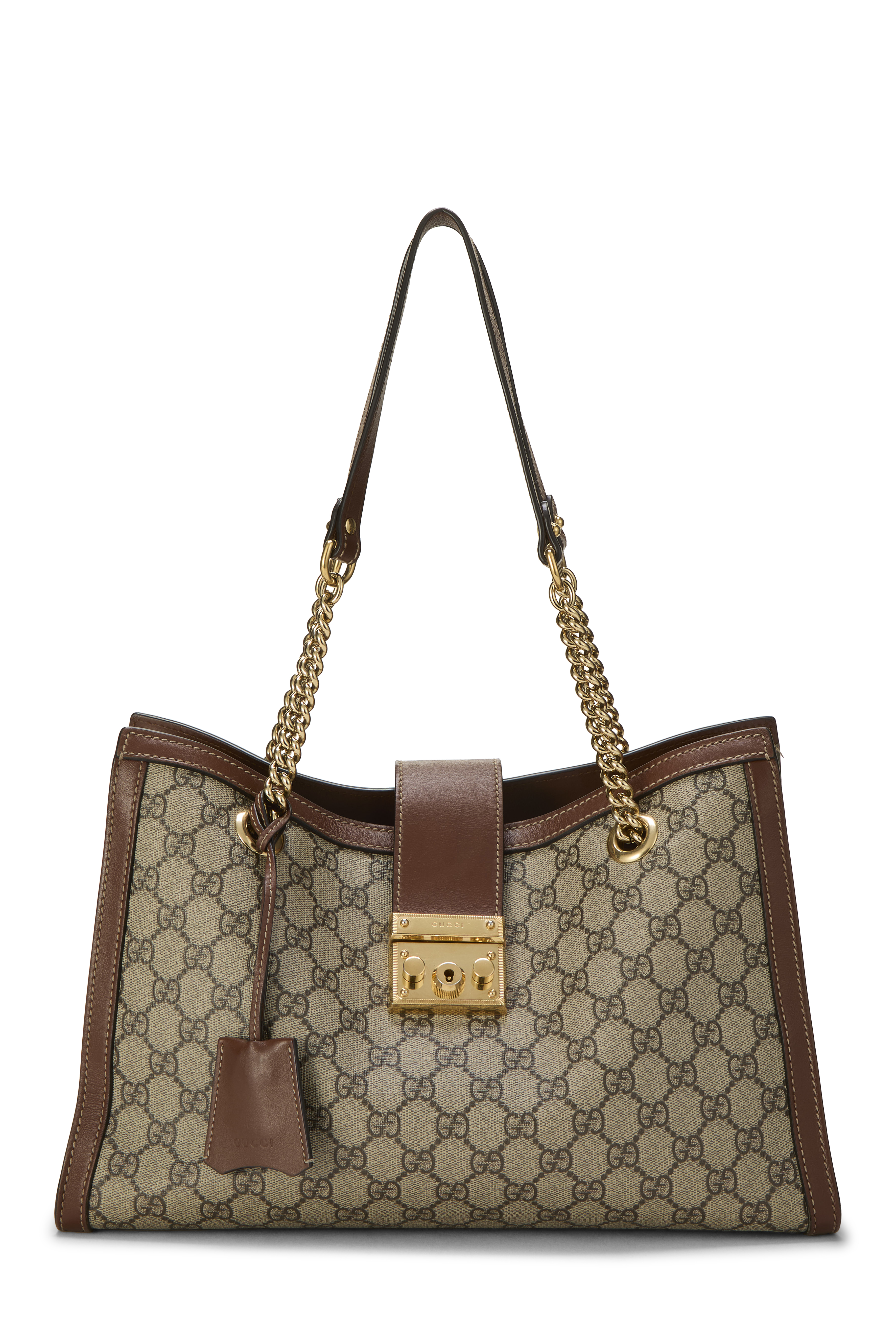 Women's Gucci Original GG Supreme Canvas Padlock Tote Medium in Brown