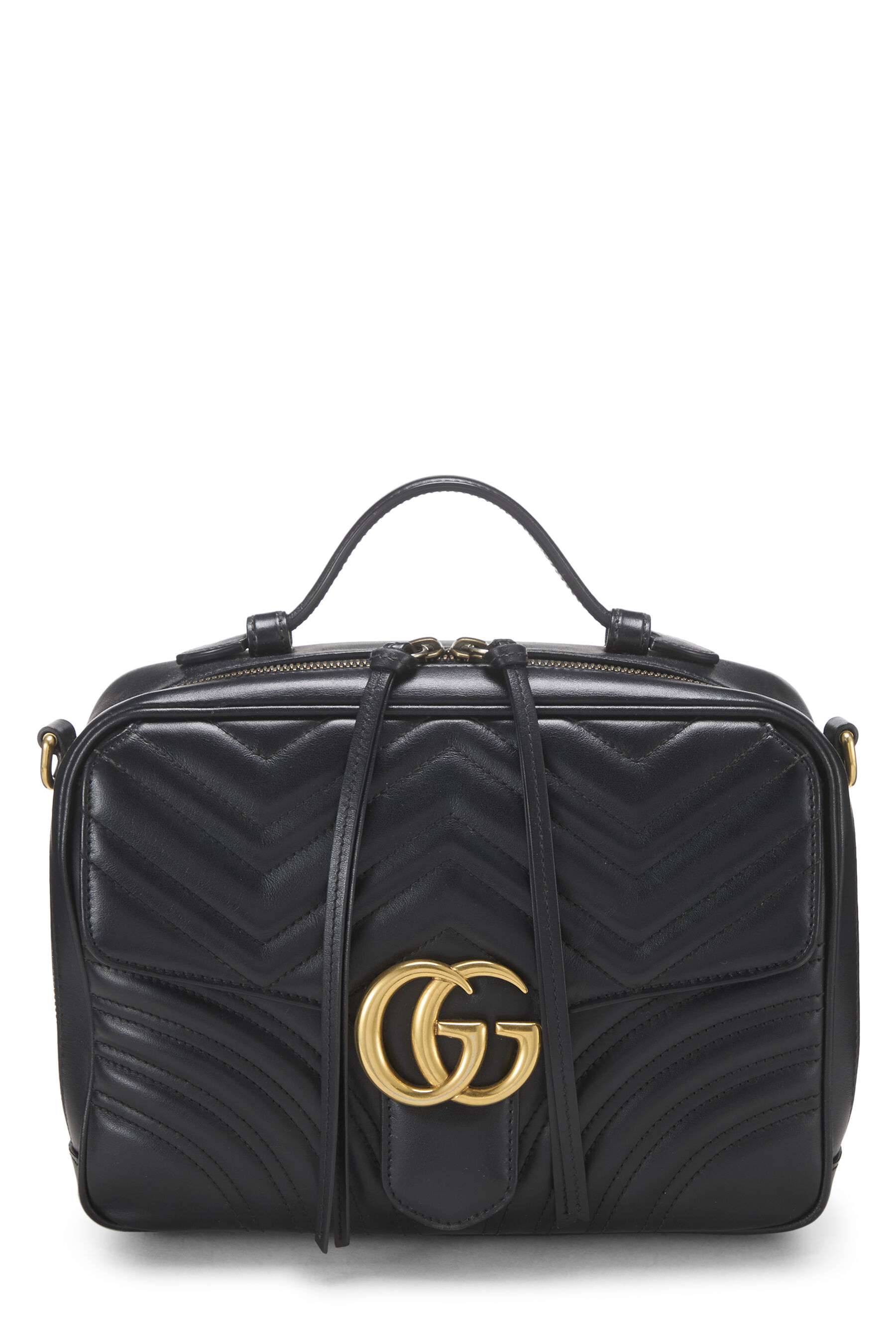 Women's Gucci Black Leather GG Marmont Top Handle Shoulder Bag Small in Black Small
