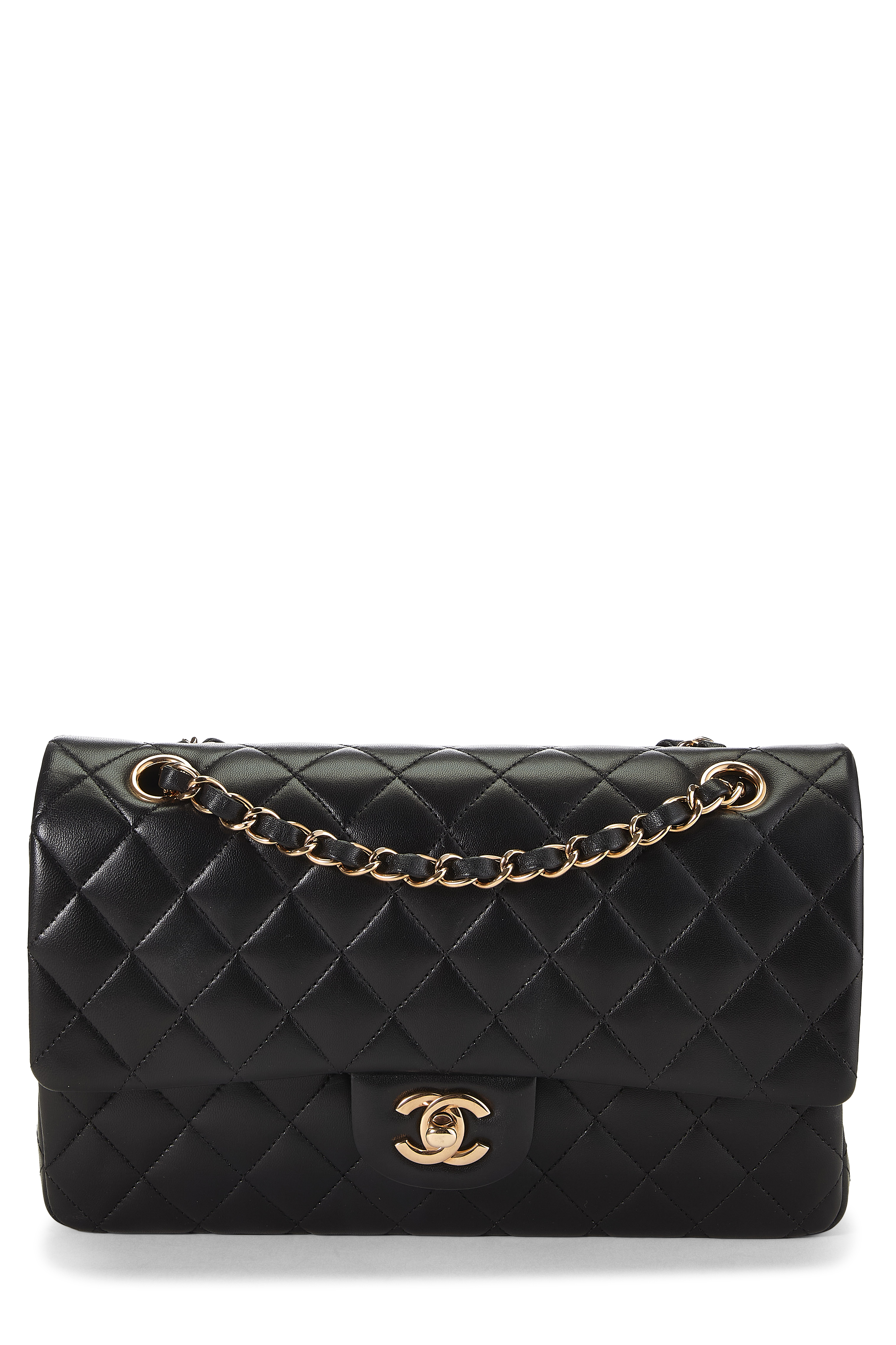 Women's Chanel Black Quilted Lambskin Classic Double Flap Medium in Black 10"