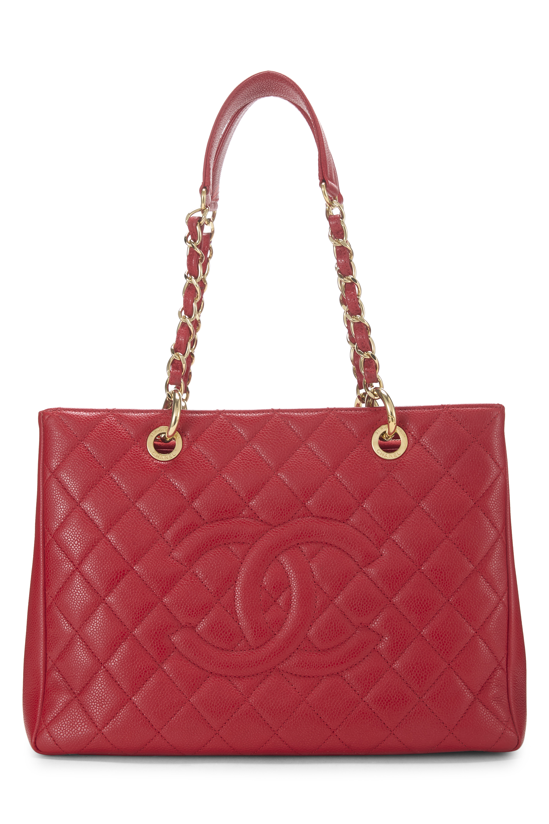 Women's Chanel Red Caviar Grand Shopping Tote (GST) in Red