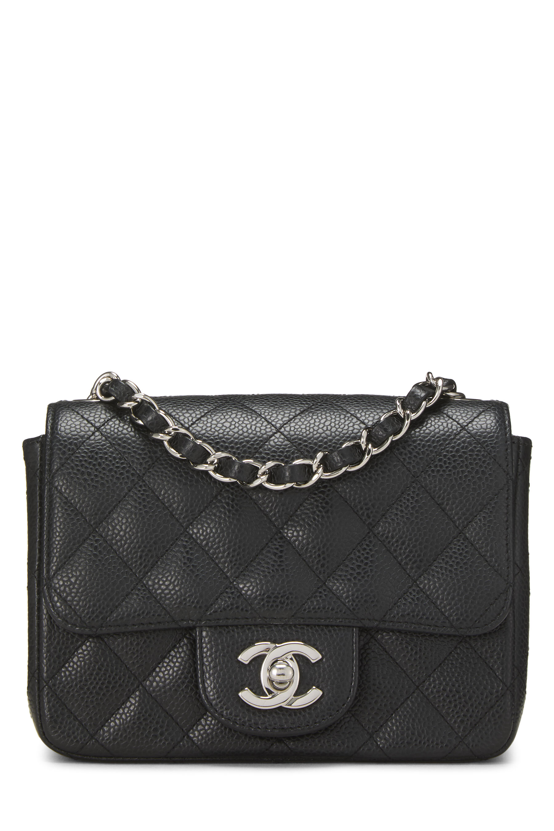 Women's Chanel Black Quilted Caviar Square Flap Mini in Black Mini
