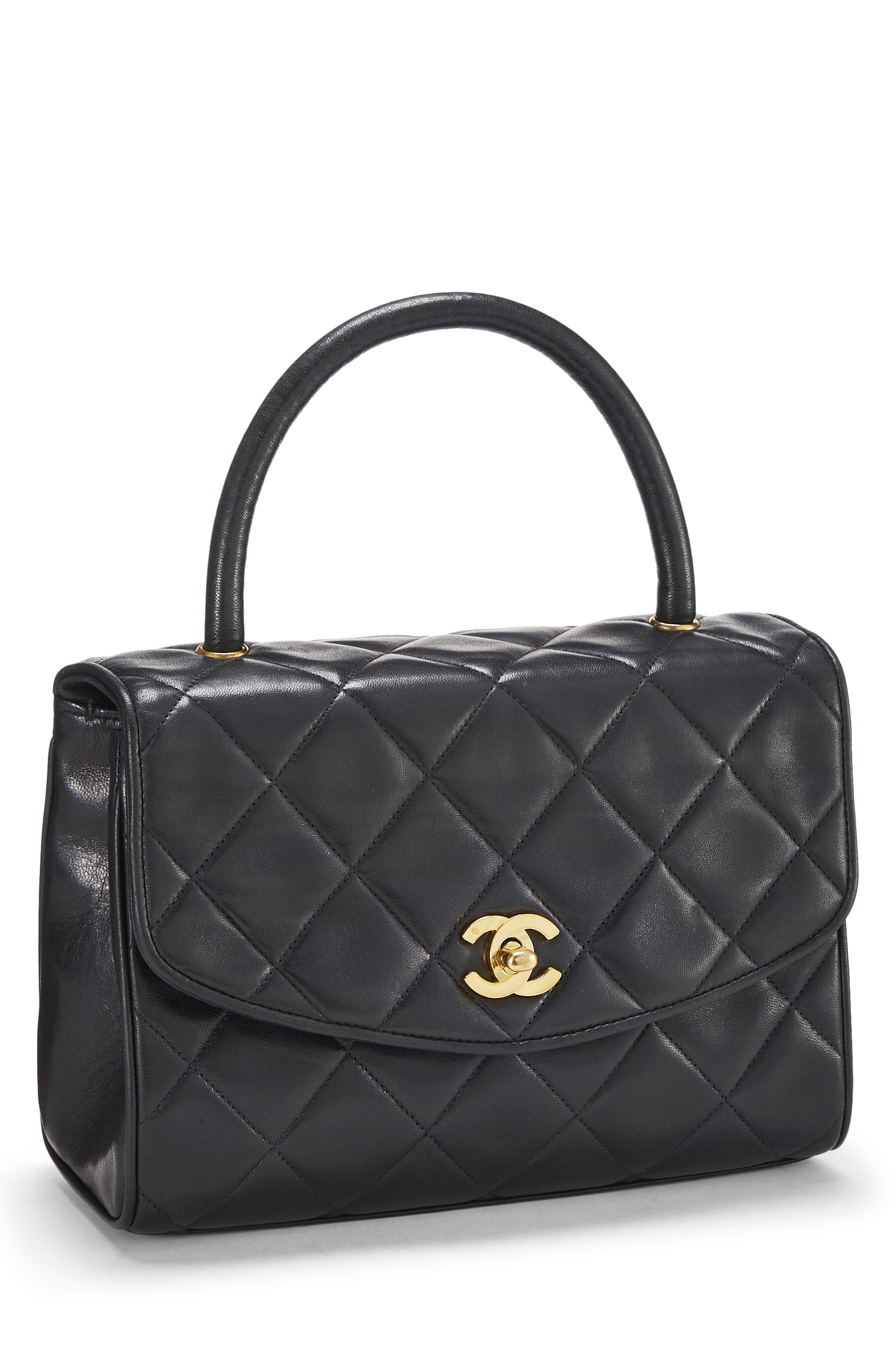 Chanel - Black Quilted Lambskin Top Handle Flap Bag
