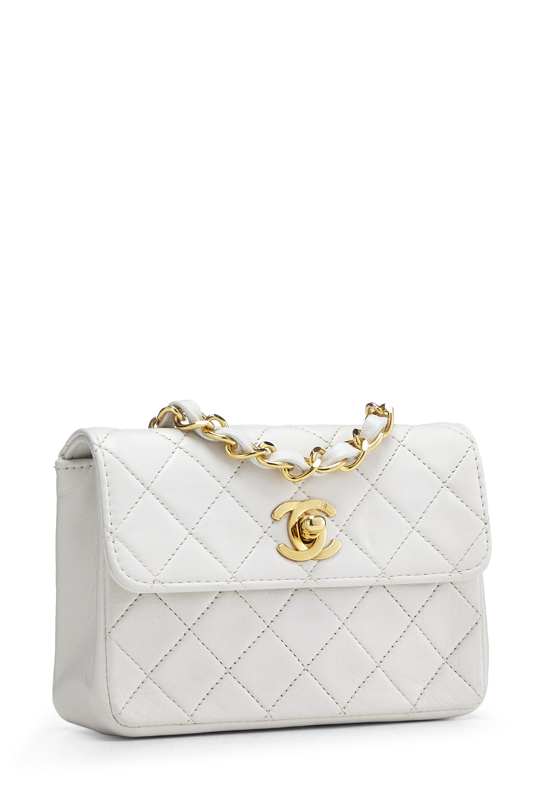 Chanel - White Quilted Lambskin Half Flap Micro