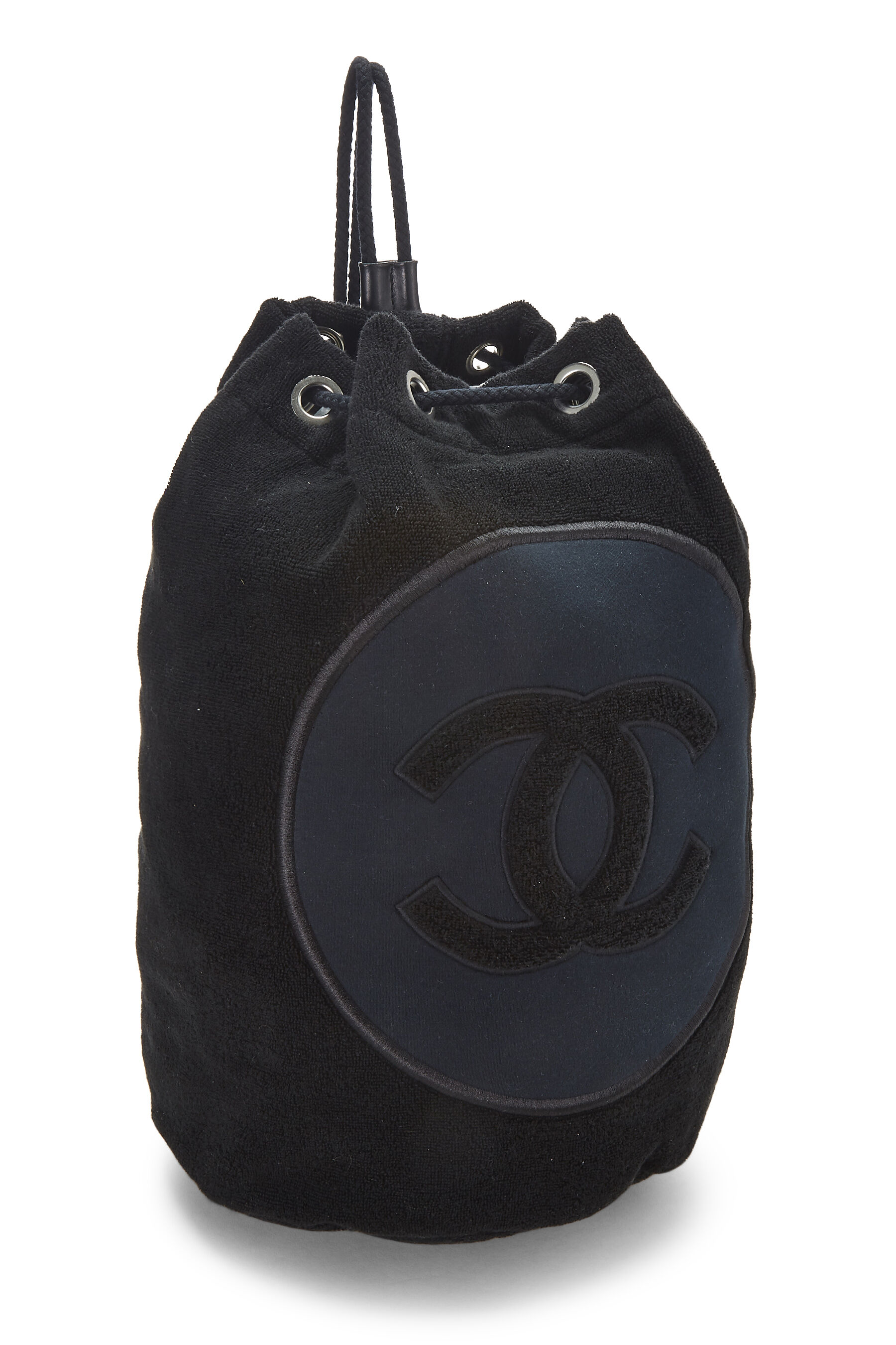 Chanel - Black Terry Cloth Drawstring Beach Backpack