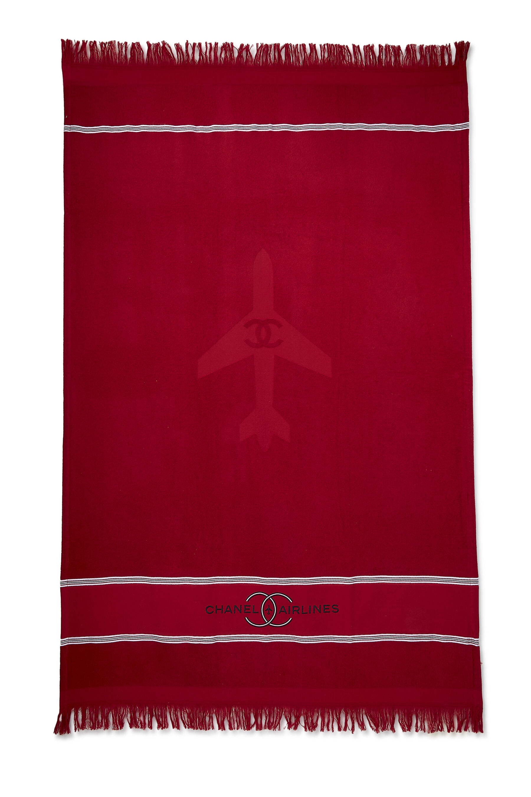 Pre-owned Chanel Red Airline Terry Cloth Beach Towel Xl