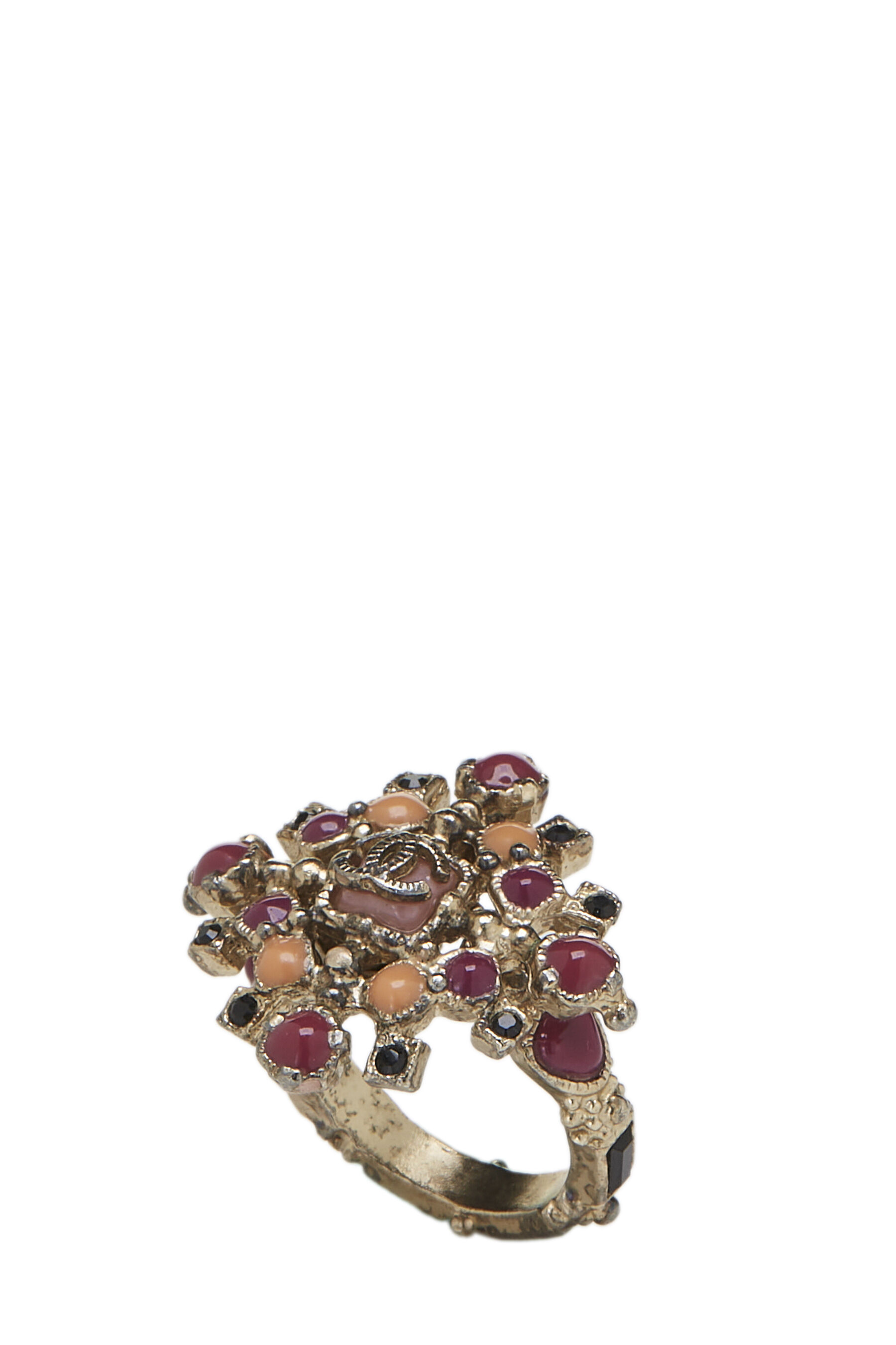 Chanel - Pink Enamel & Black Crystal Cluster 'CC' Ring