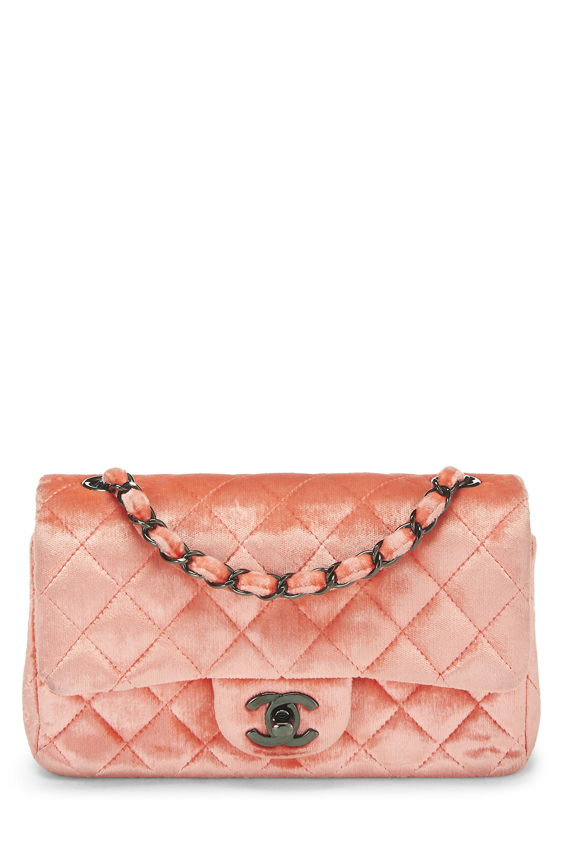 Chanel Pre-Loved 2015 Classic CC Velvet Flap Bag Orange