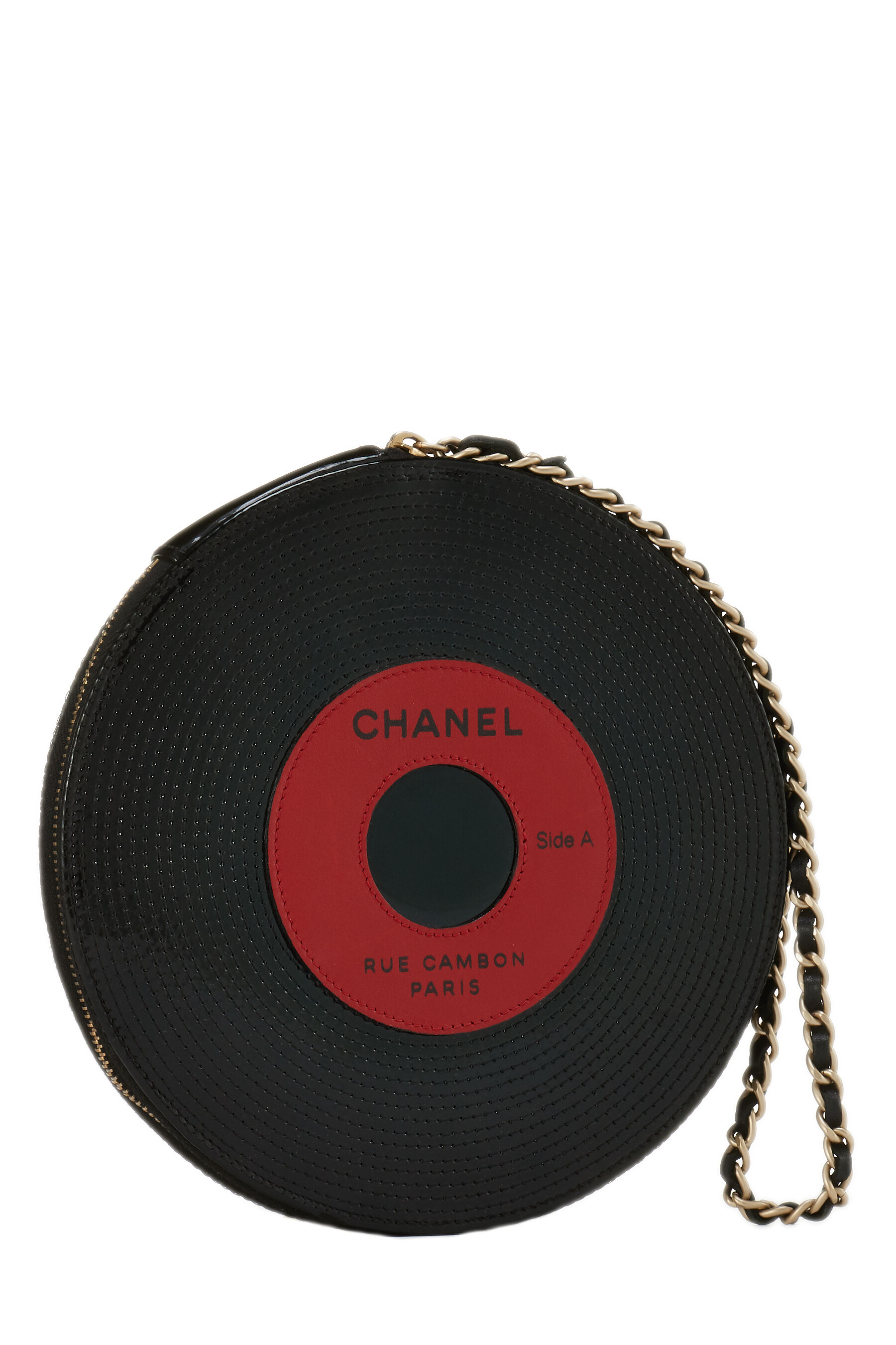 Auth Vintage Chanel stud earrings CC logo vinyl record black