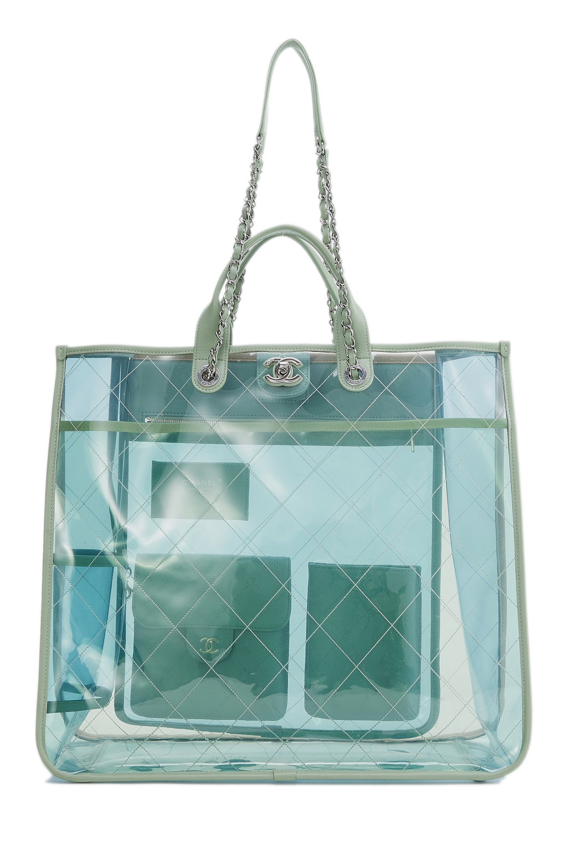 CHANEL, Bags, Chanel Vinyl Clear Triple Cc Logo Coco Transparent Plastic  Tote Shoulder Bag