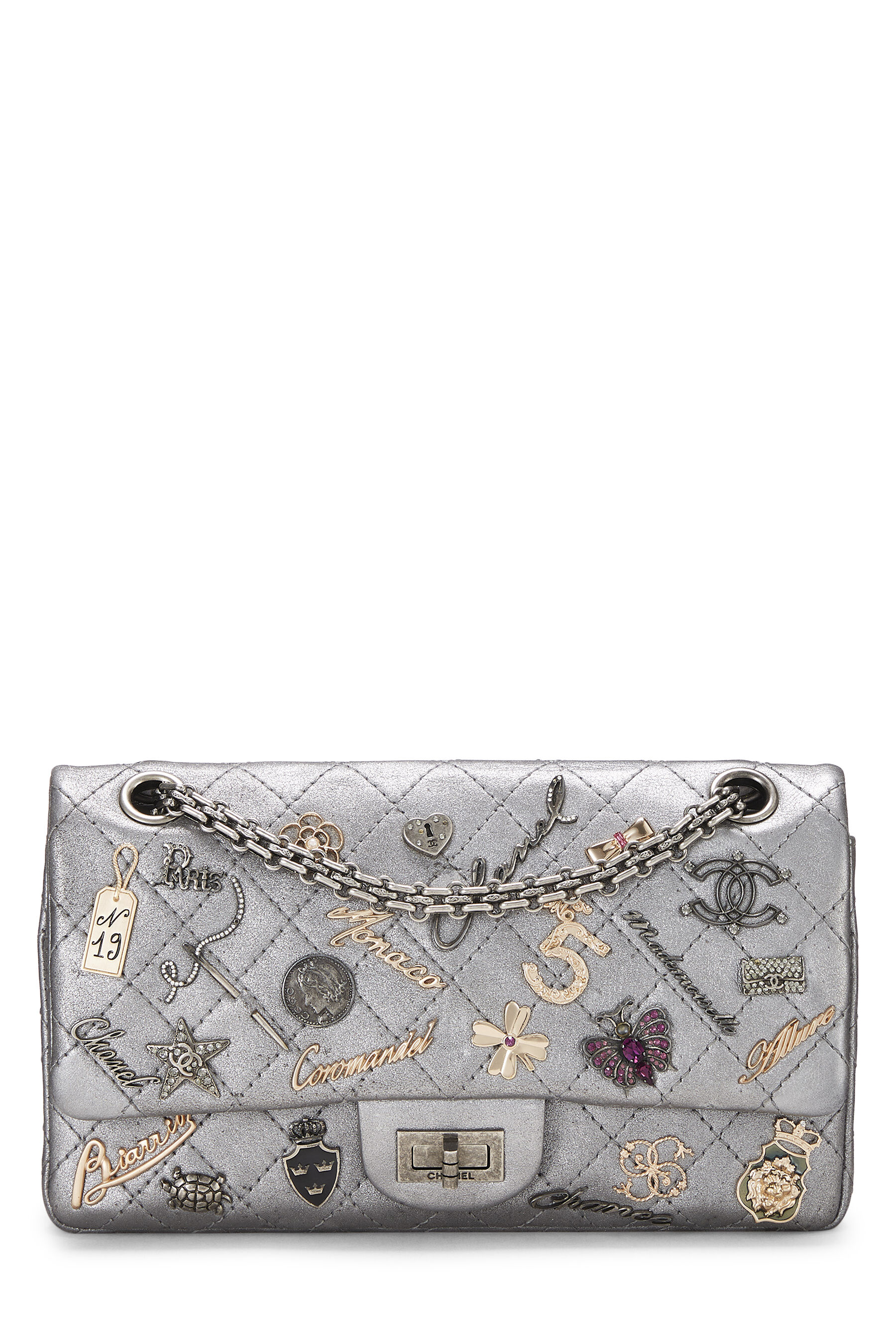 Chanel Silver Lambskin Lucky Charms Shoulder Bag Reissue 225