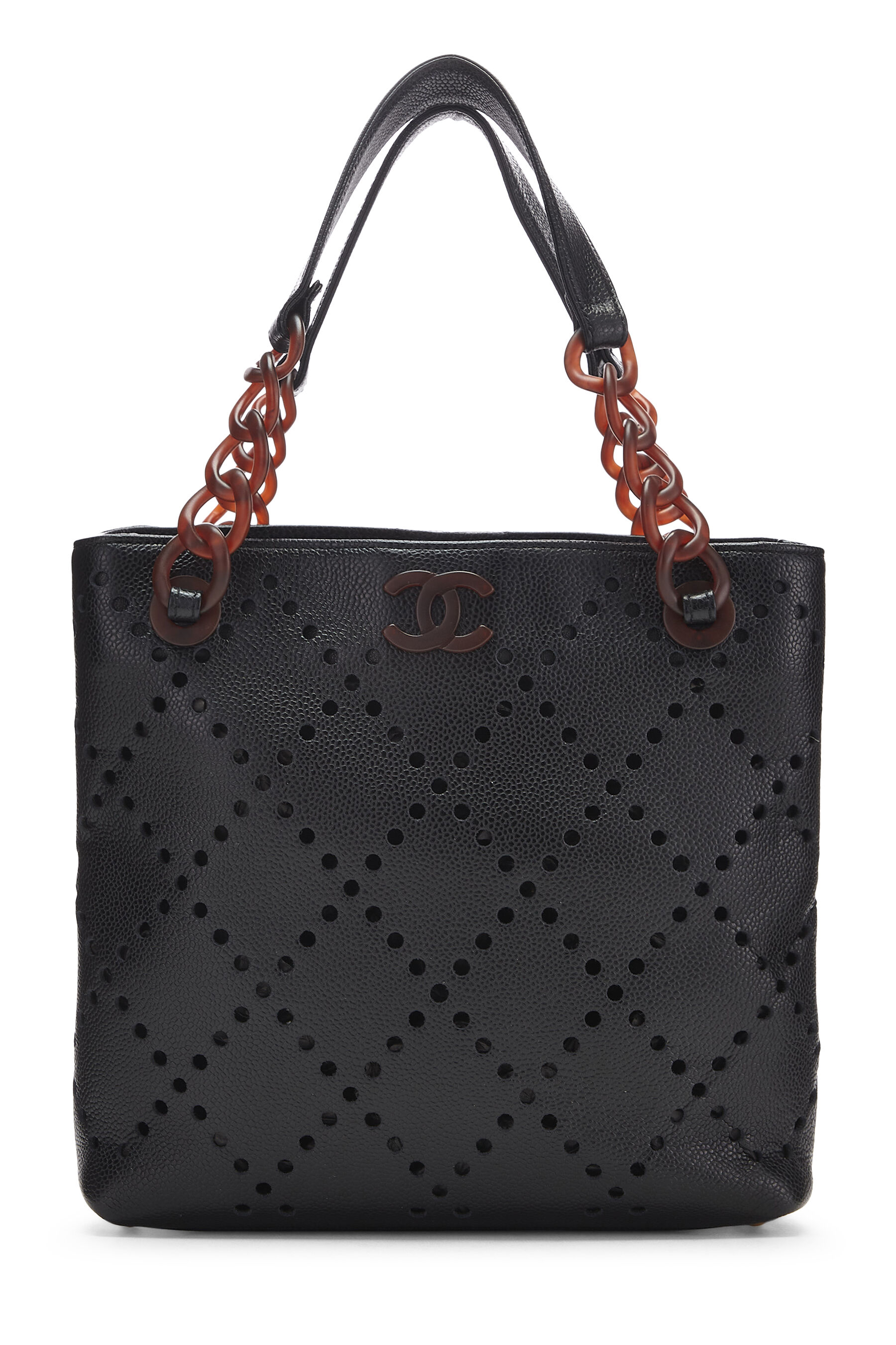 Chanel Black Perforated Patent Leather Vertical Bucket Tote Q6B1G627KB000