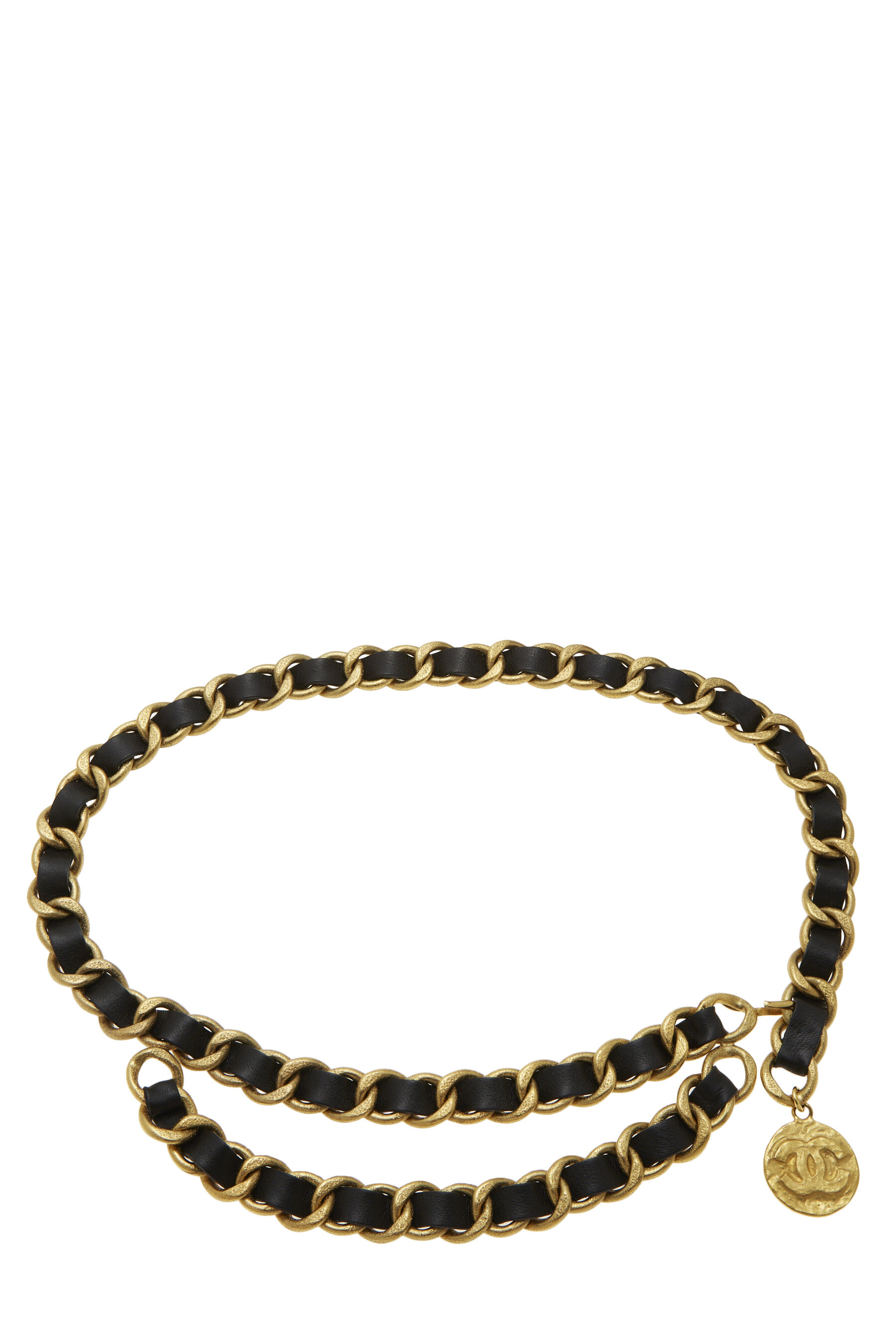 Chanel - Gold & Black Leather Chain Belt 2 Wide