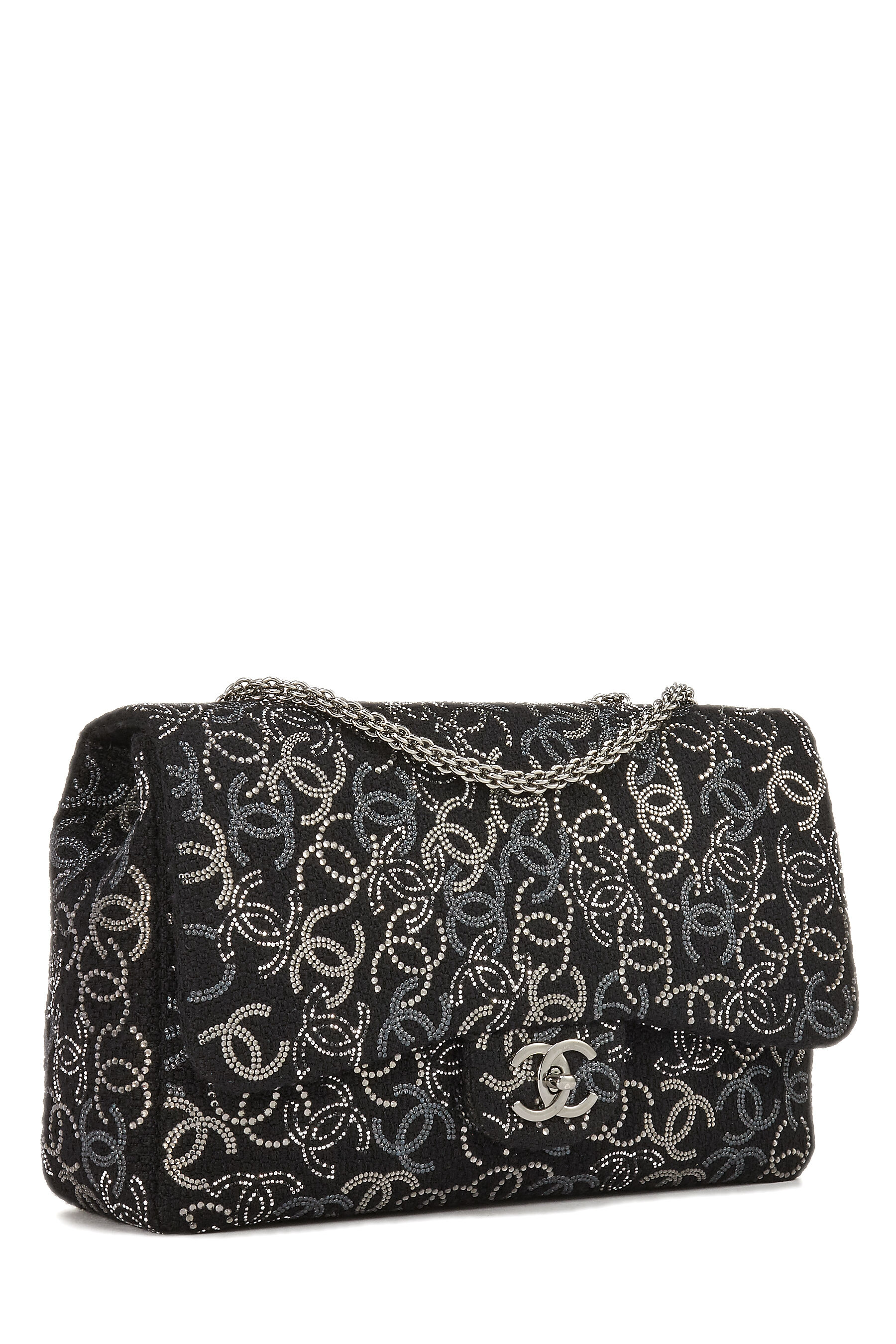 Chanel Paris-Shanghai Black Tweed Crystal 'CC' Half Flap Jumbo  Q6BCWS4FK4003