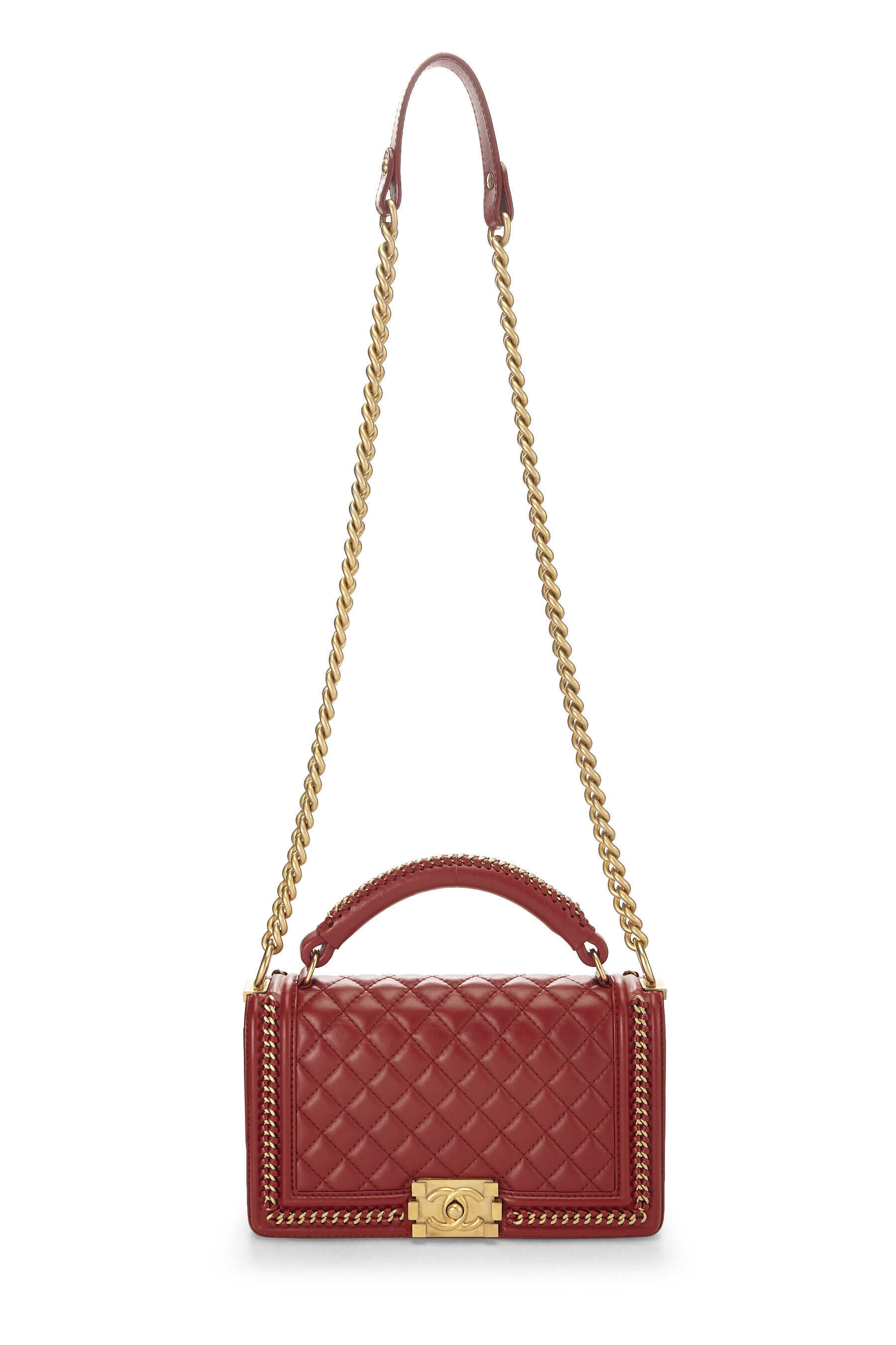 Chanel Red Quilted Calfskin Top Handle Boy Bag Medium Q6B01A3PR7005