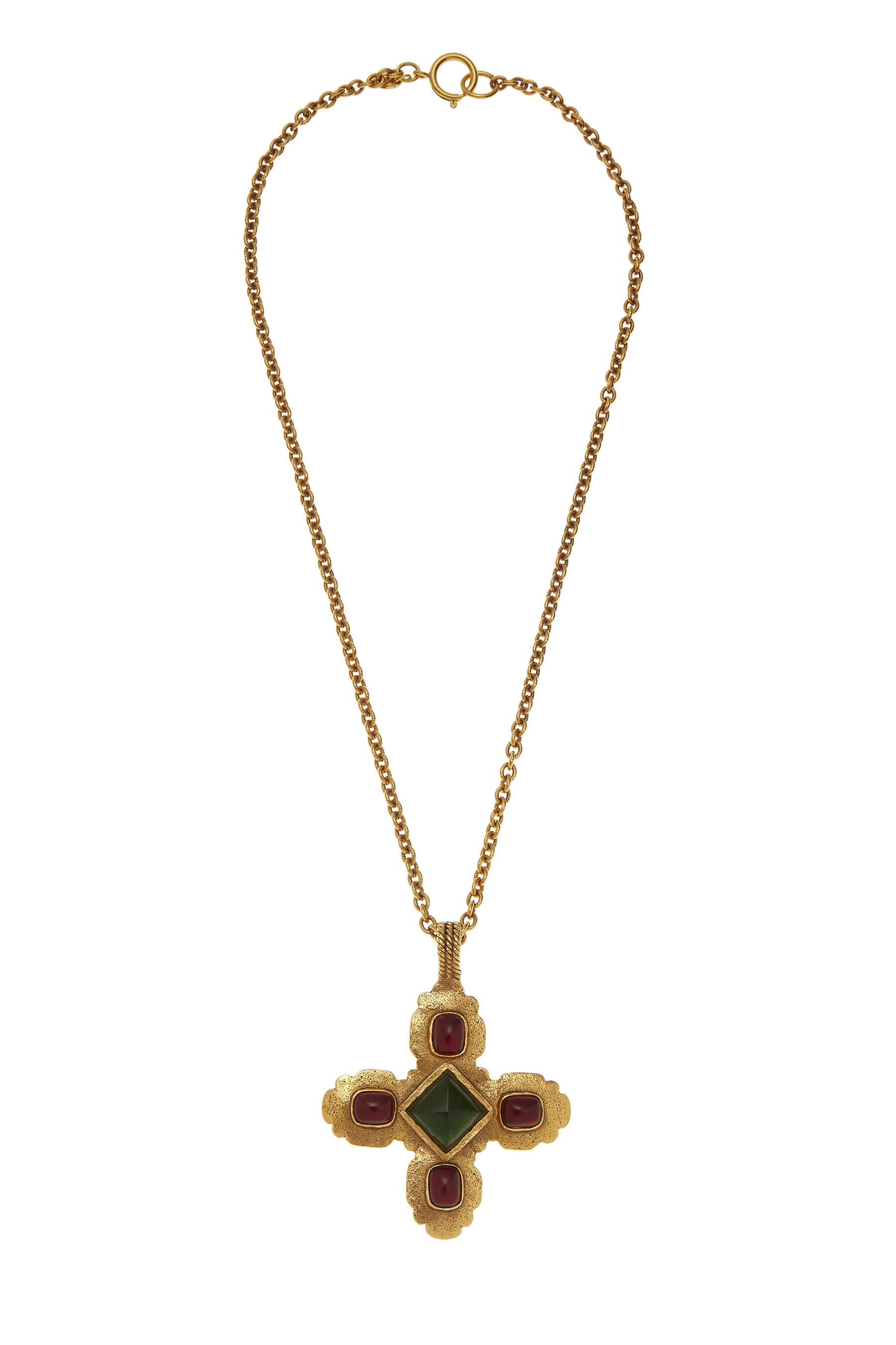 Chanel - Gold & Multicolor Gripoix Cross Necklace