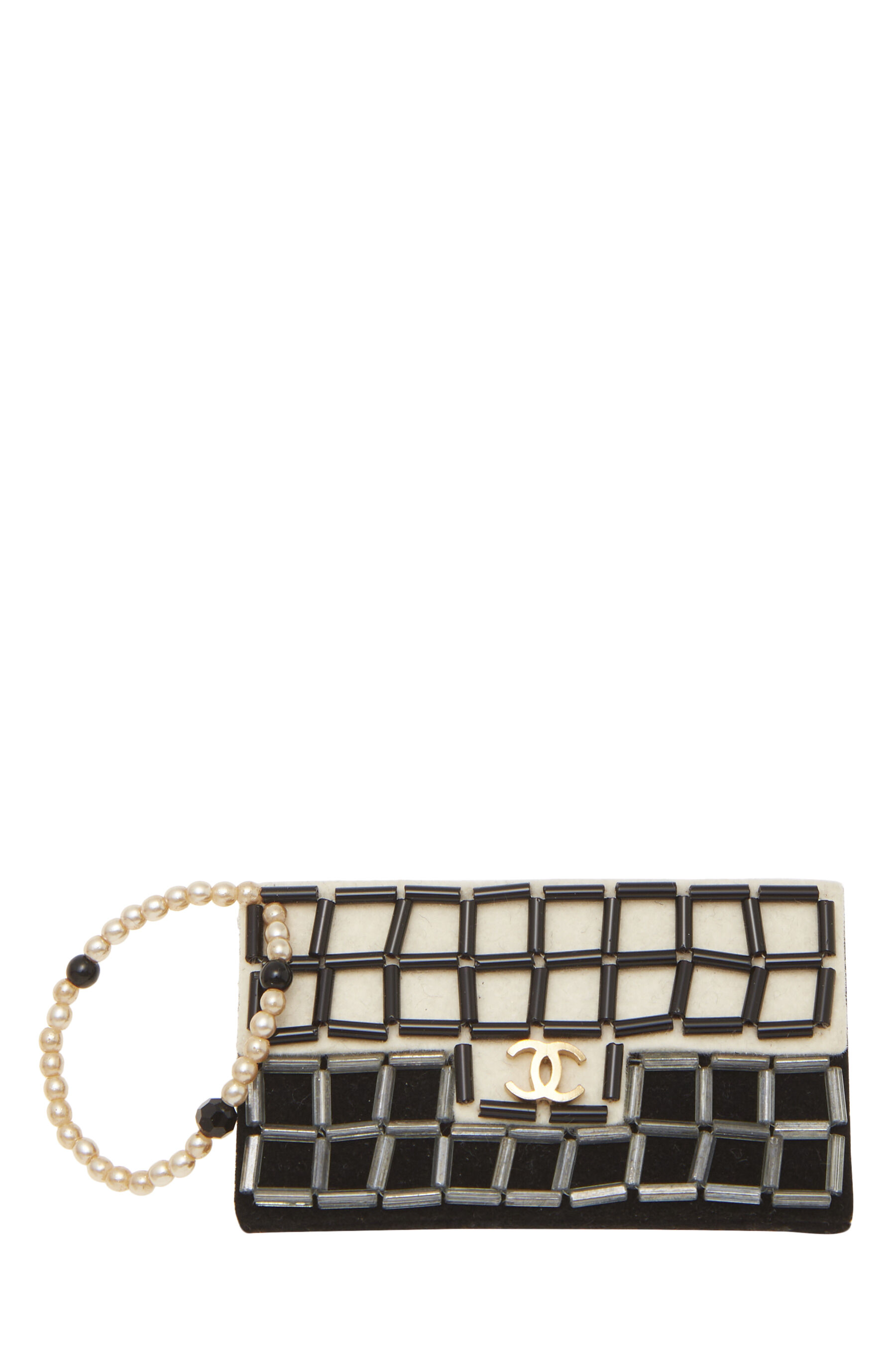 Chanel Black & White Felt Flap Bag Pin
