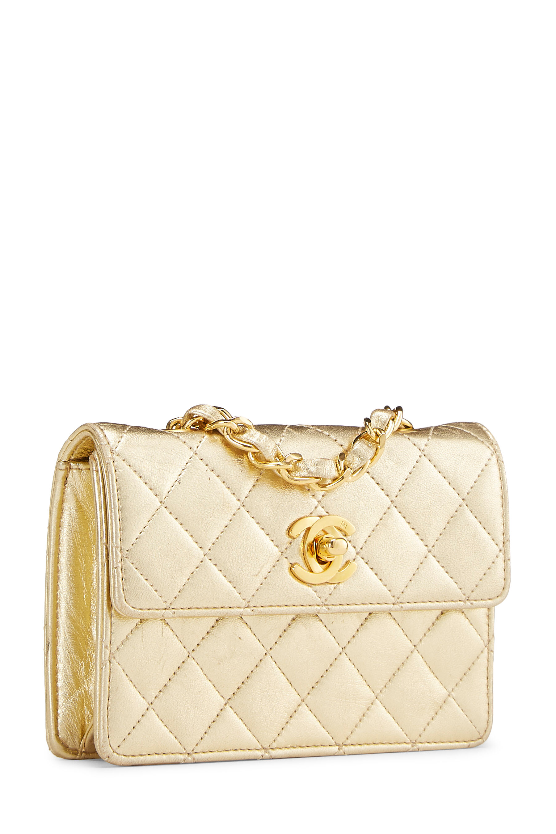 Chanel Metallic Gold Quilted Lambskin Half Flap Micro 