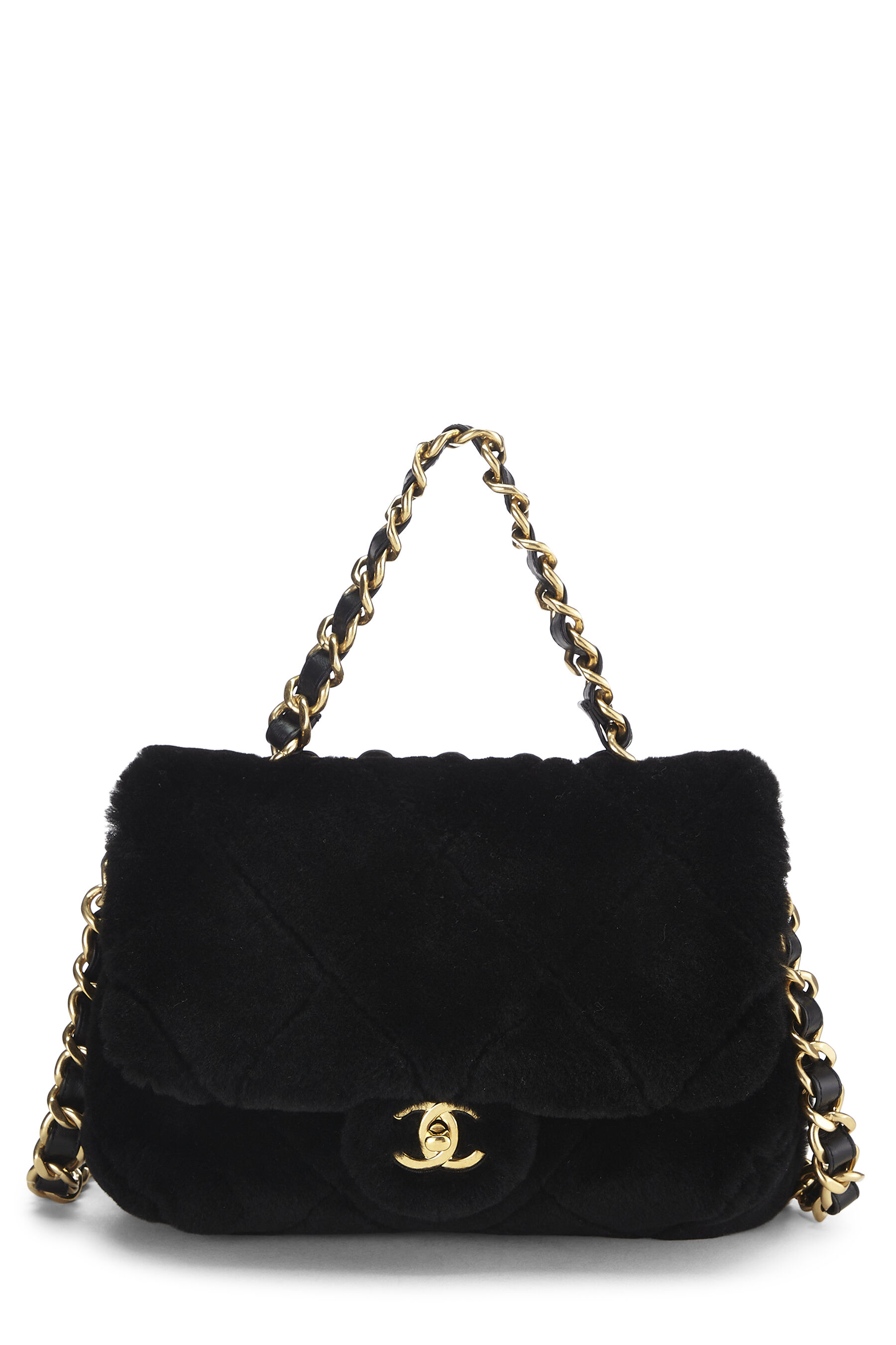 Chanel Black Suede Shearling Small Accordion Flap Bag – Ladybag