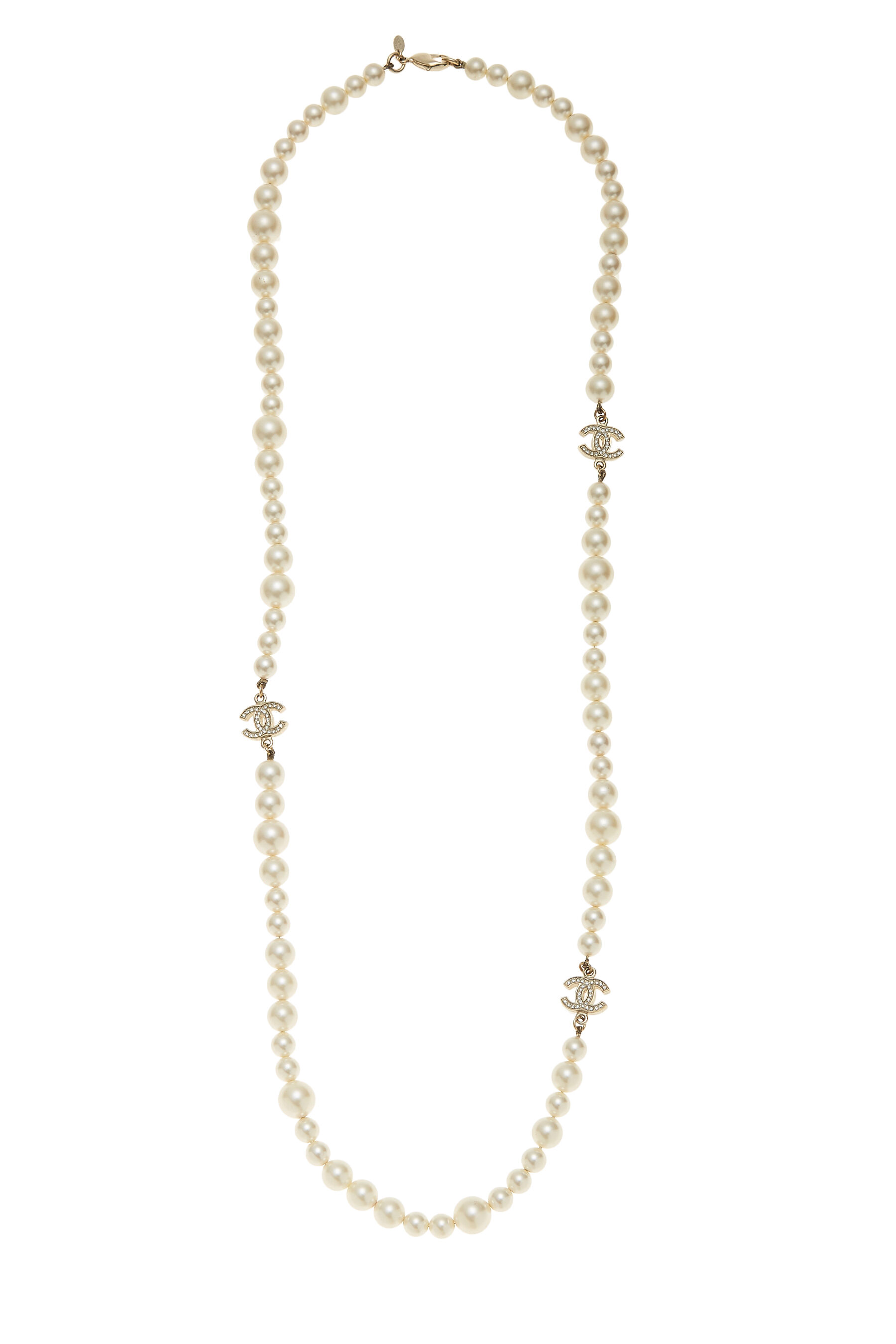 Chanel - Faux Pearl & Crystal 'CC' Long Necklace