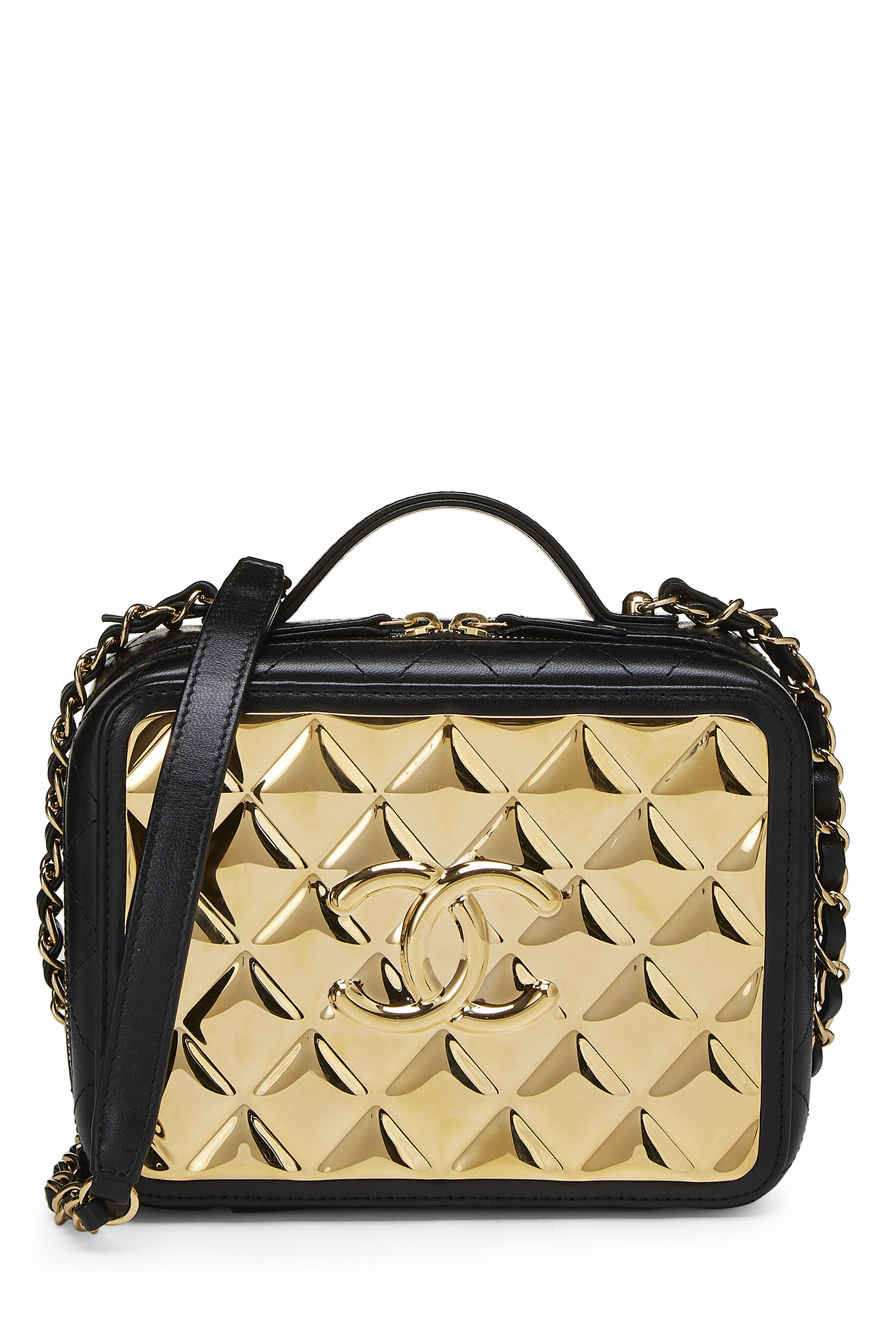 Chanel - Black & Gold Quilted Lambskin Golden Plate Vanity