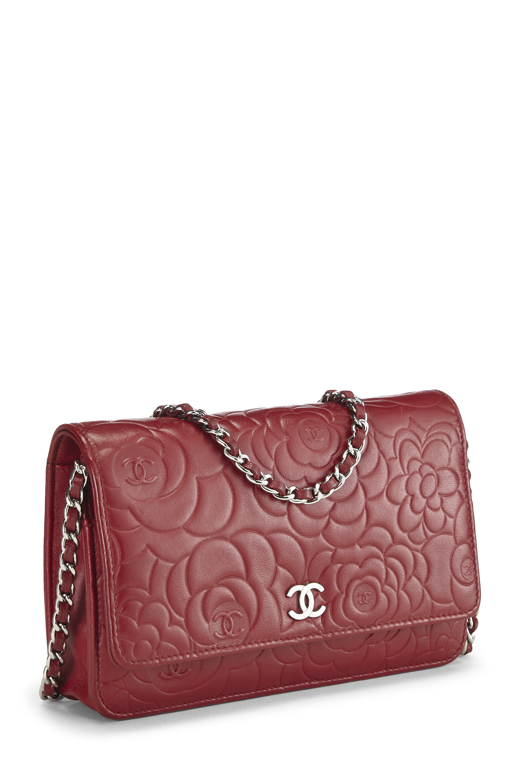 Chanel Red Lambskin Camellia Wallet on Chain (WOC