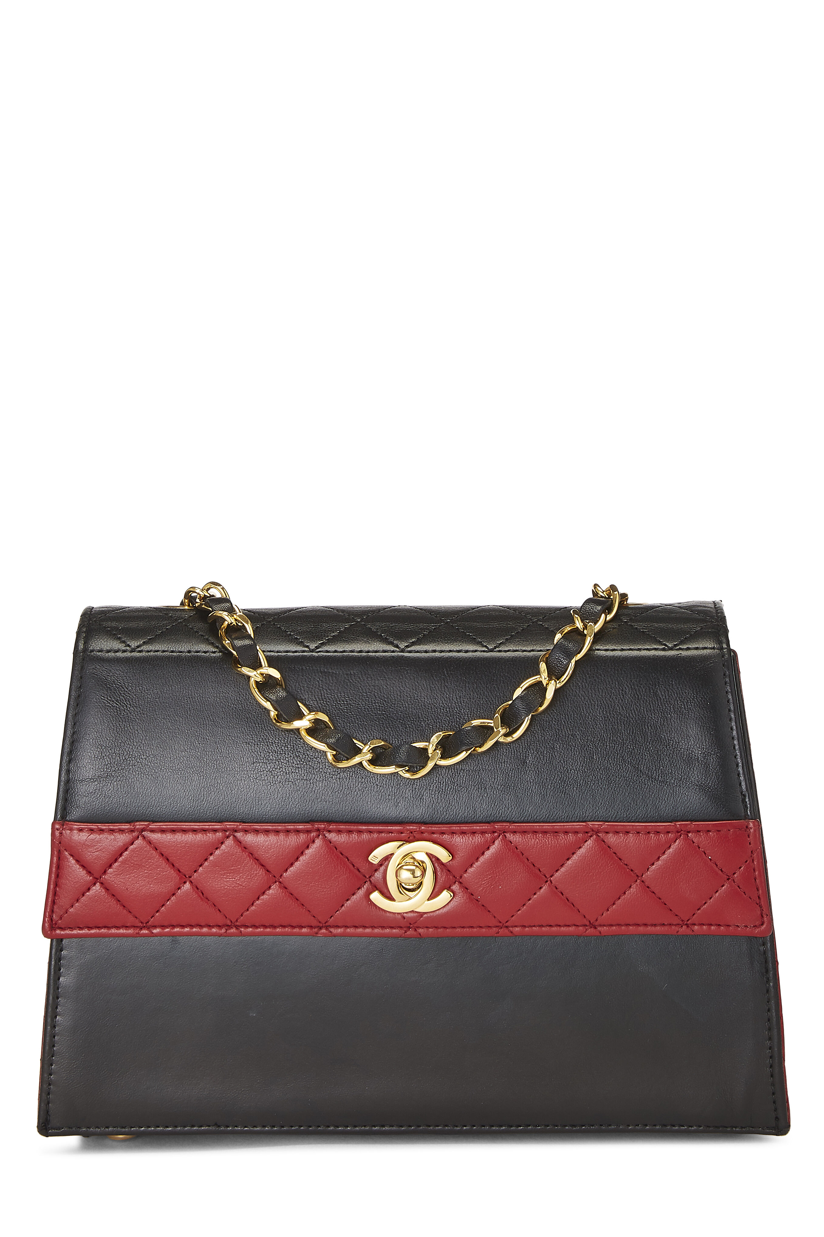 Chanel - Black & Red Quilted Lambskin Trapezoid Shoulder Bag