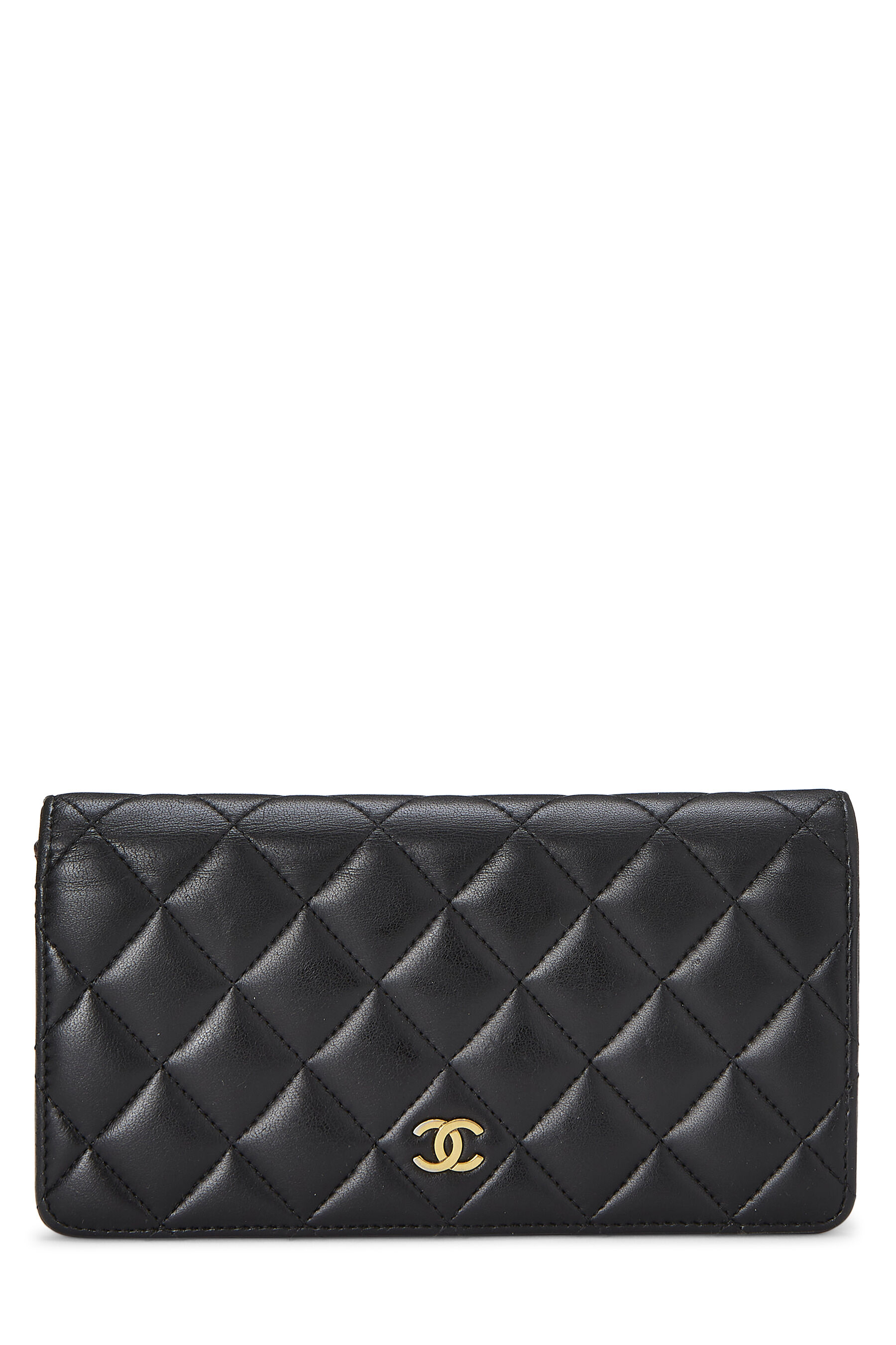 CHANEL Long Wallet Leather BLK Plain wa690