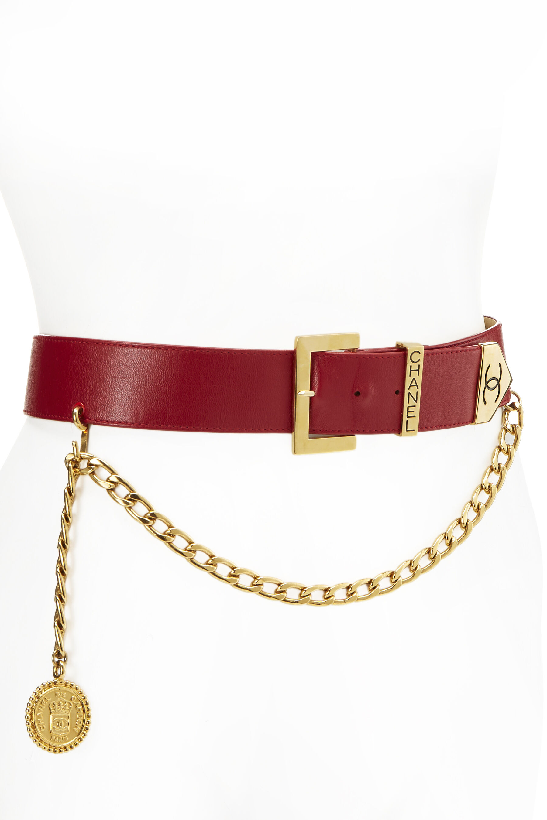 Chanel - Red Leather Waist Belt 85