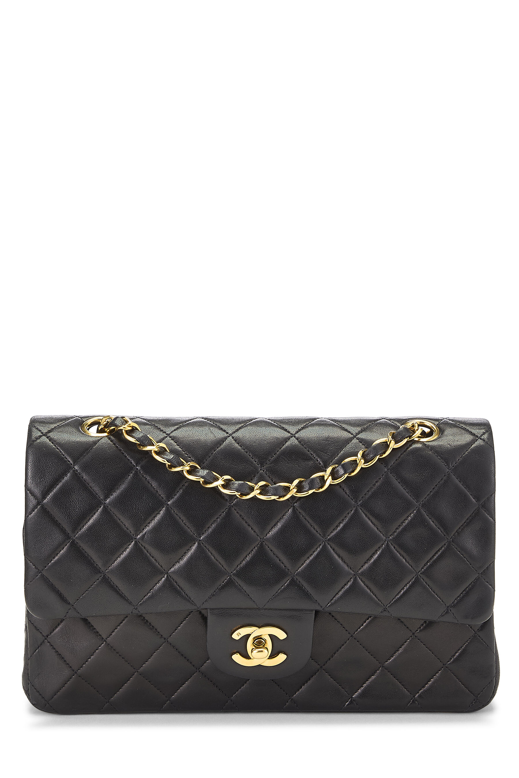 CLASSIC FLAP 25 BLACK LAMBSKIN YELLOW GOLD HARDWARE