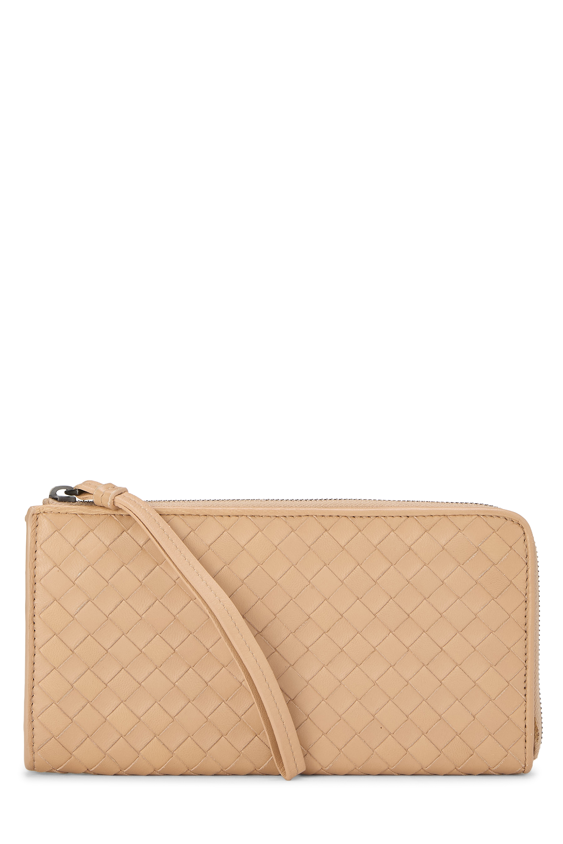 Beige Intrecciato Zip Around Wallet