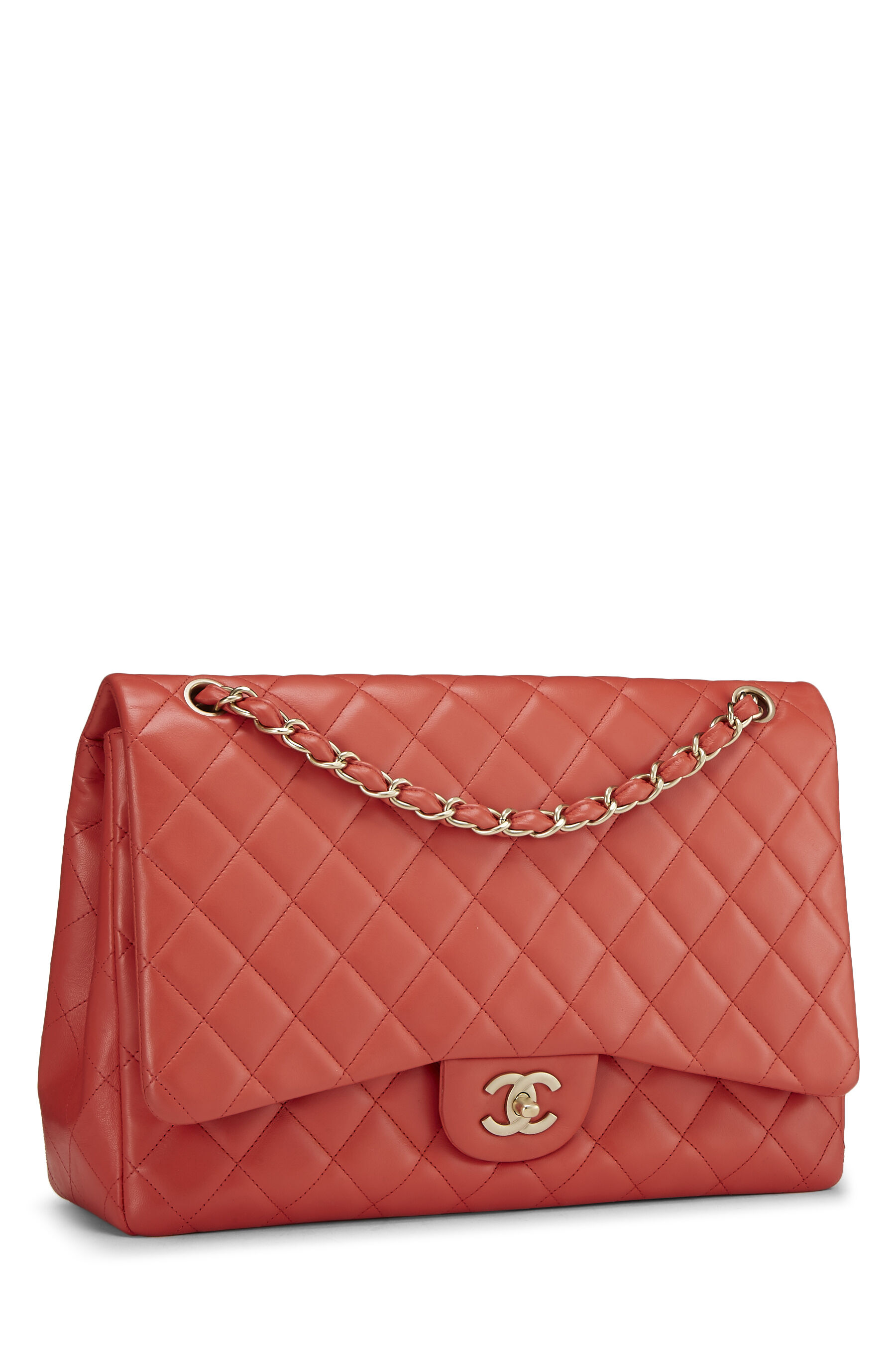Chanel - Orange Quilted Lambskin Classic Flap Maxi