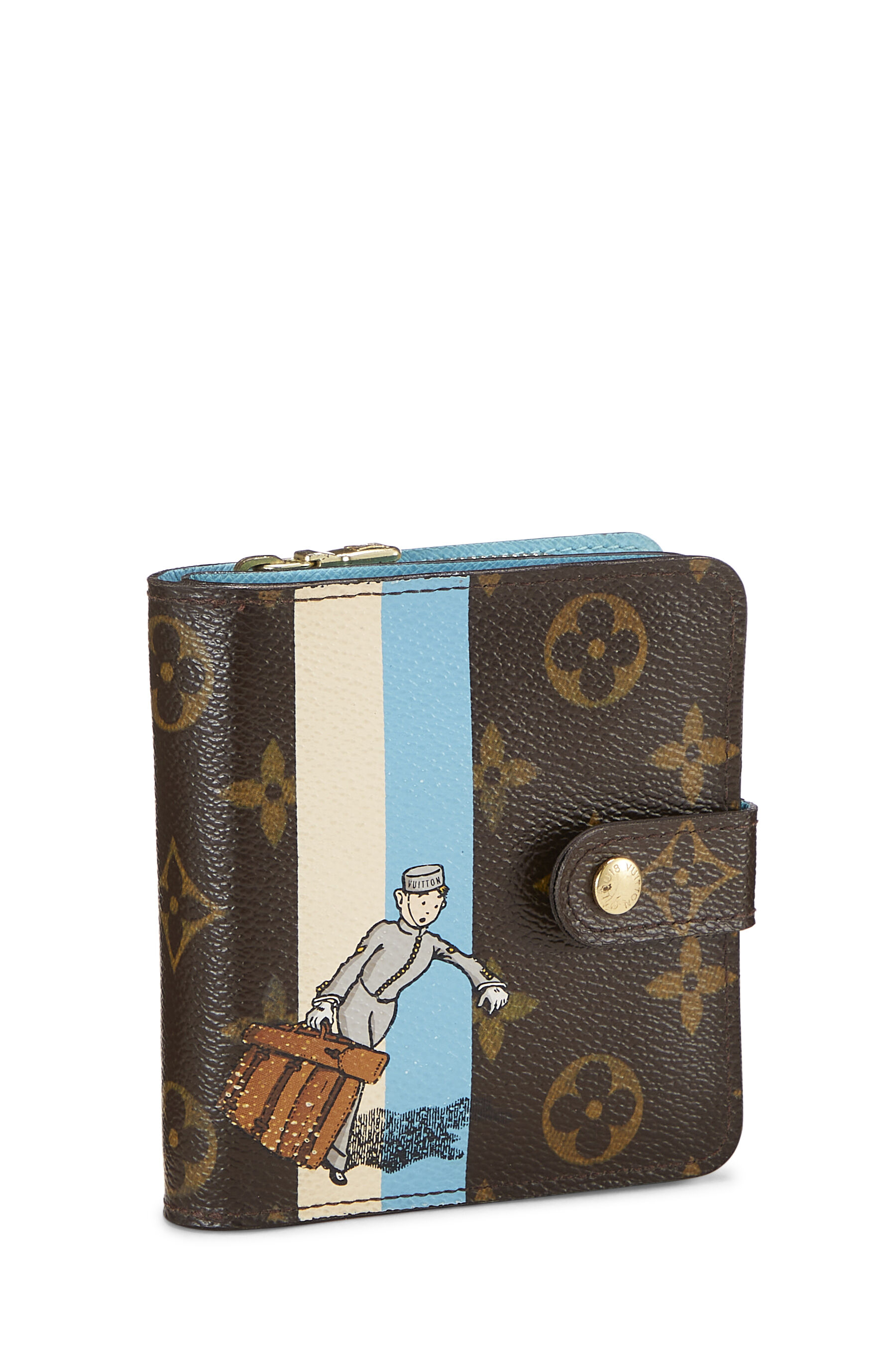Louis Vuitton Limited Collection Monogram BellBoy Groom Blue Bifold  Zip-Around Compact Wallet
