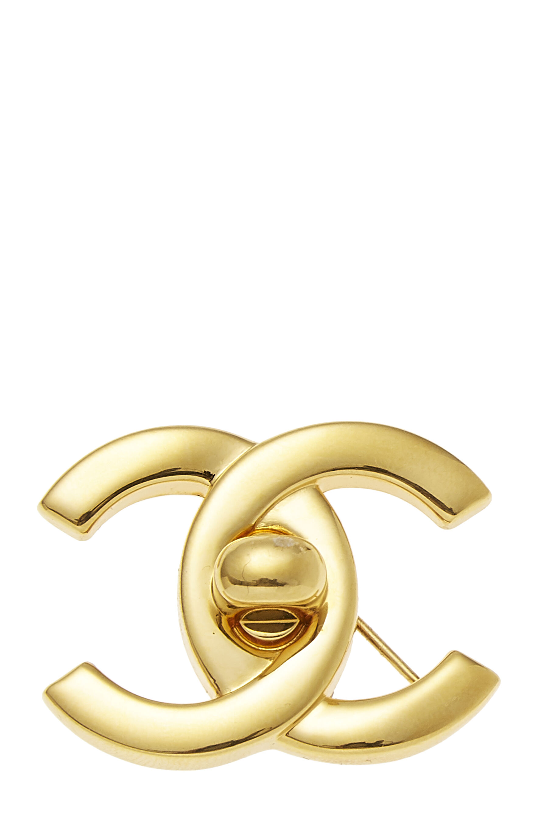 Pre-owned Chanel Gold 'cc' Turnlock Pin Medium