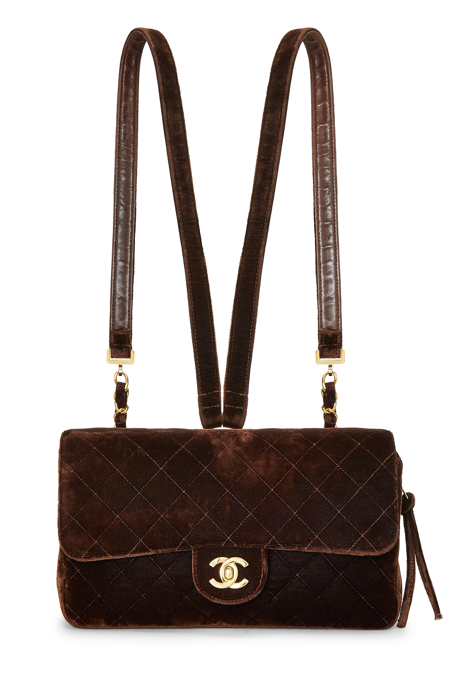 Chanel - Brown Quilted Velvet Classic Flap Backpack