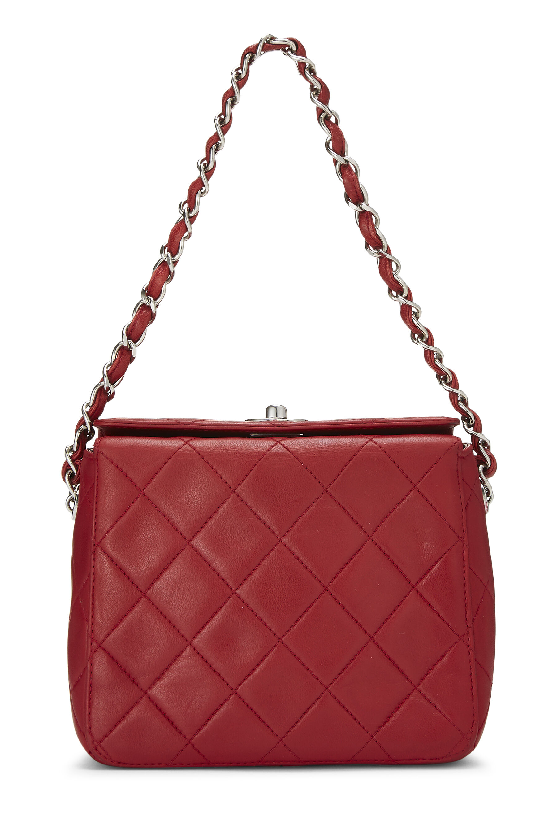 Chanel 90s Red Lambskin Quilted Mini CC Flap Messenger