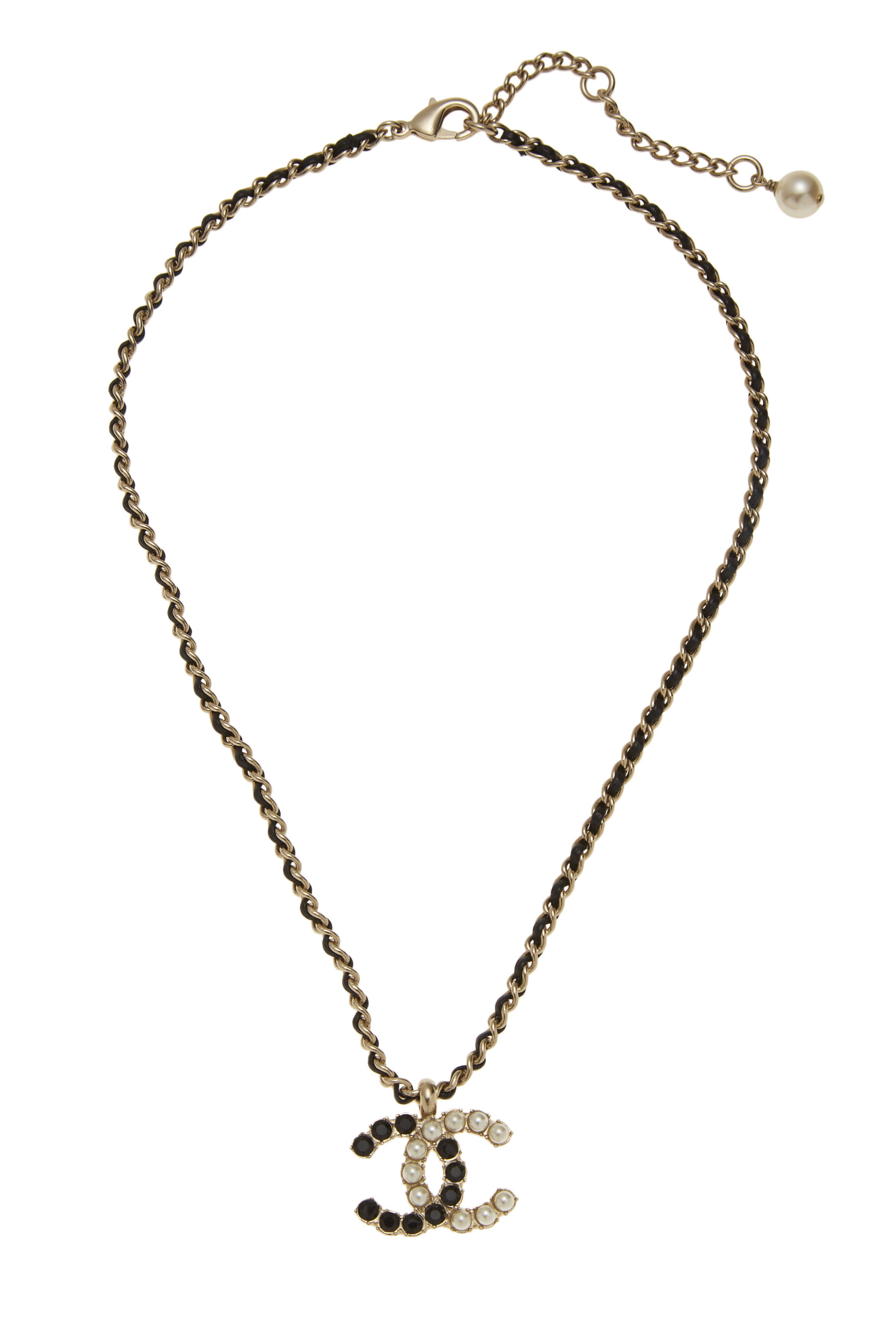Chanel - Gold & Black Faux Pearl 'CC' Necklace