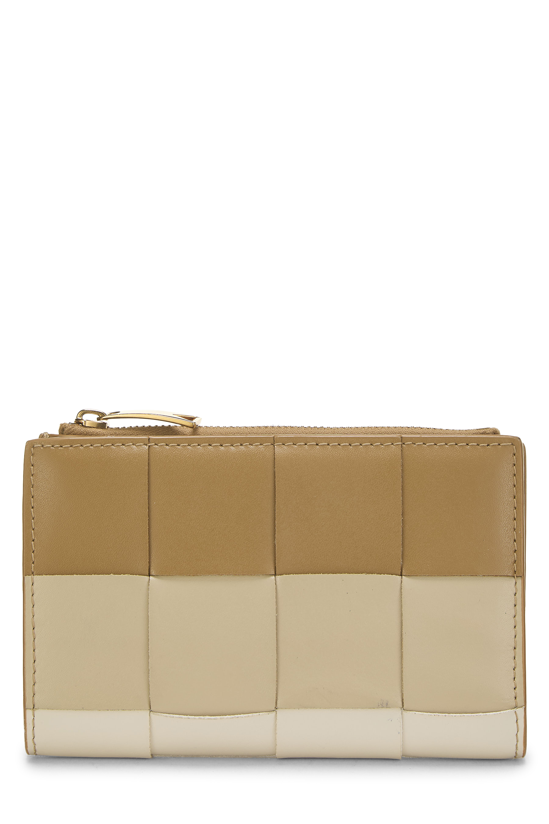 Beige Intrecciato Compact Zip Wallet