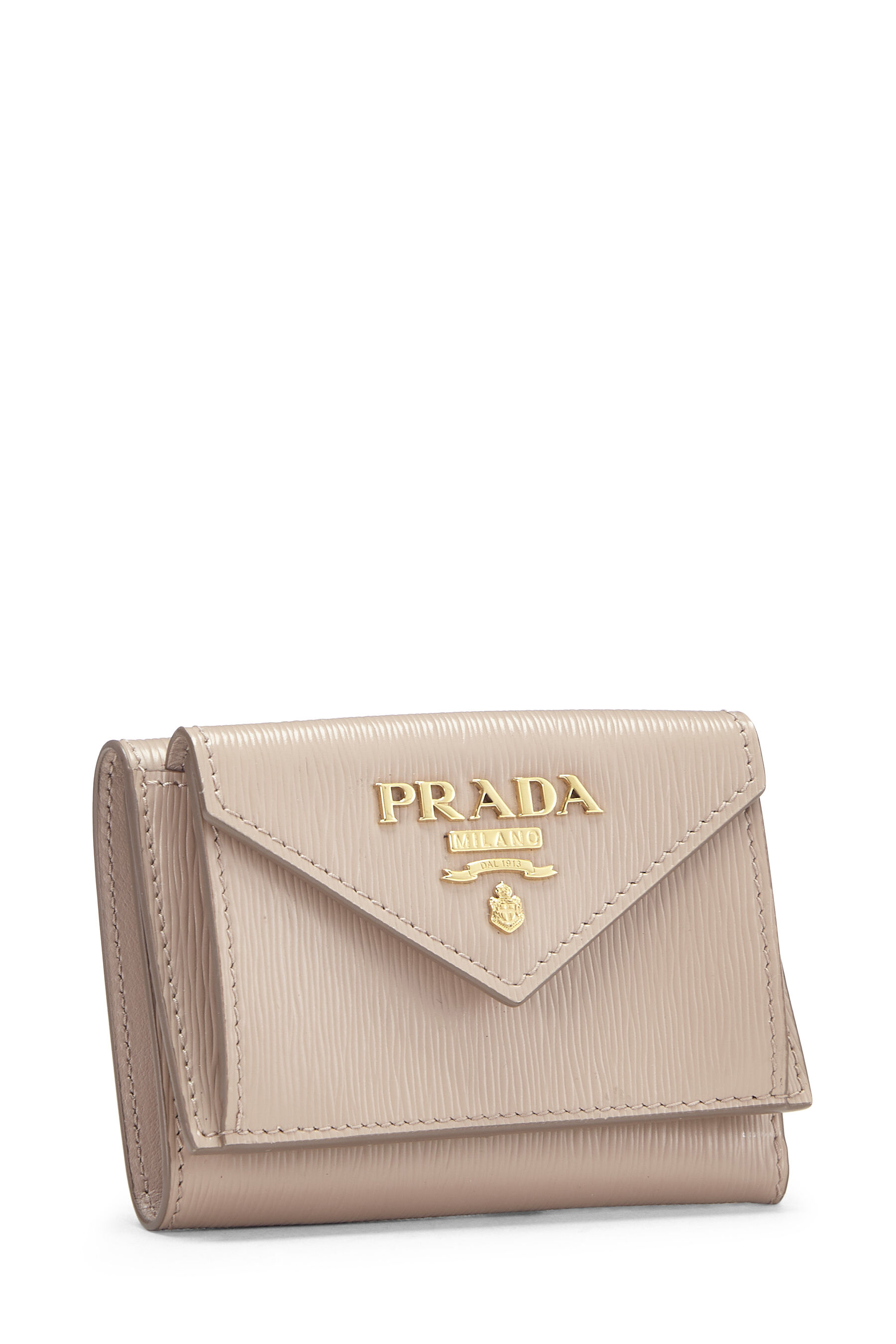 Prada Womens Vitello Grain Cipria Beige Leather Zip Top Card