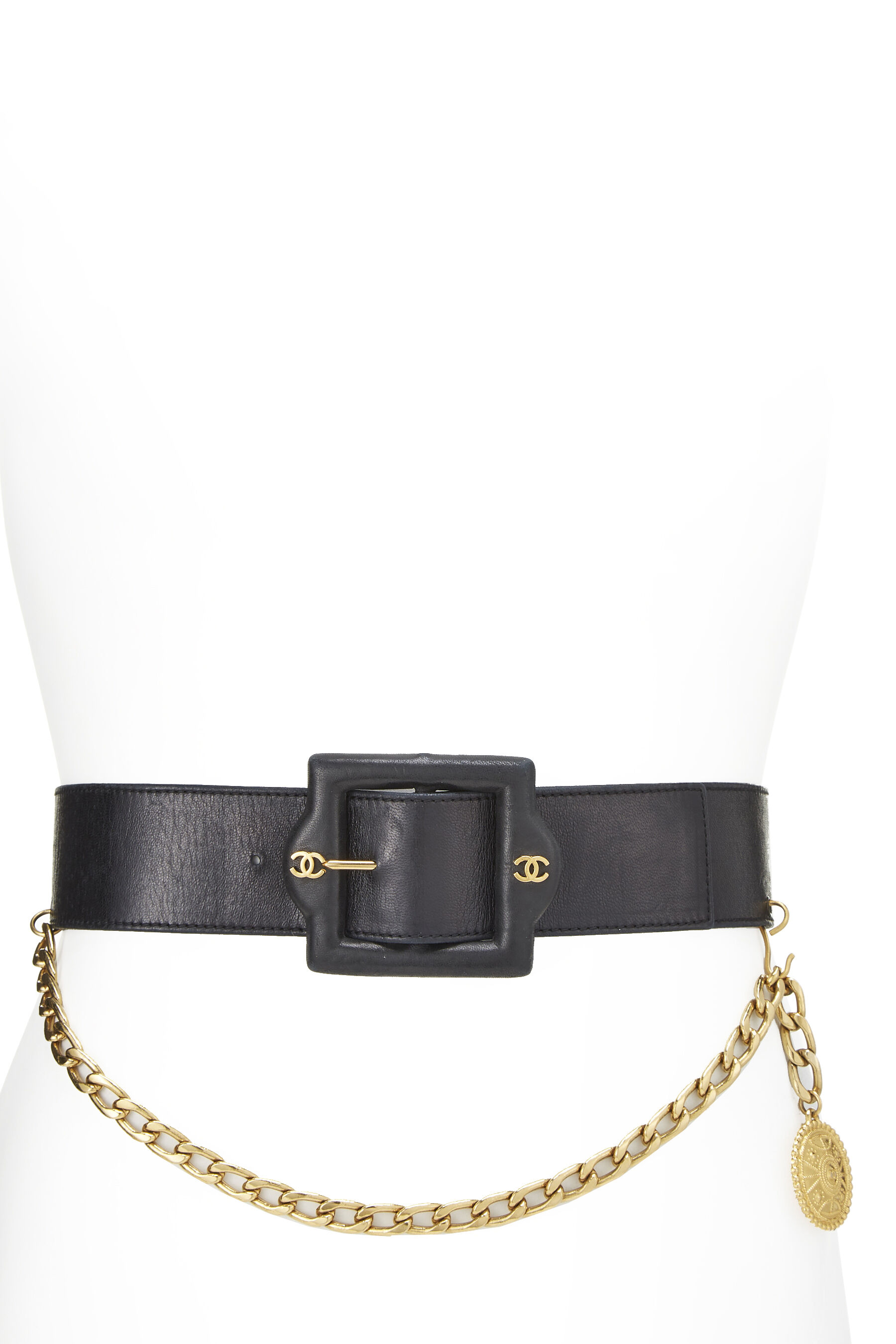 Black Leather Draped Chain Belt