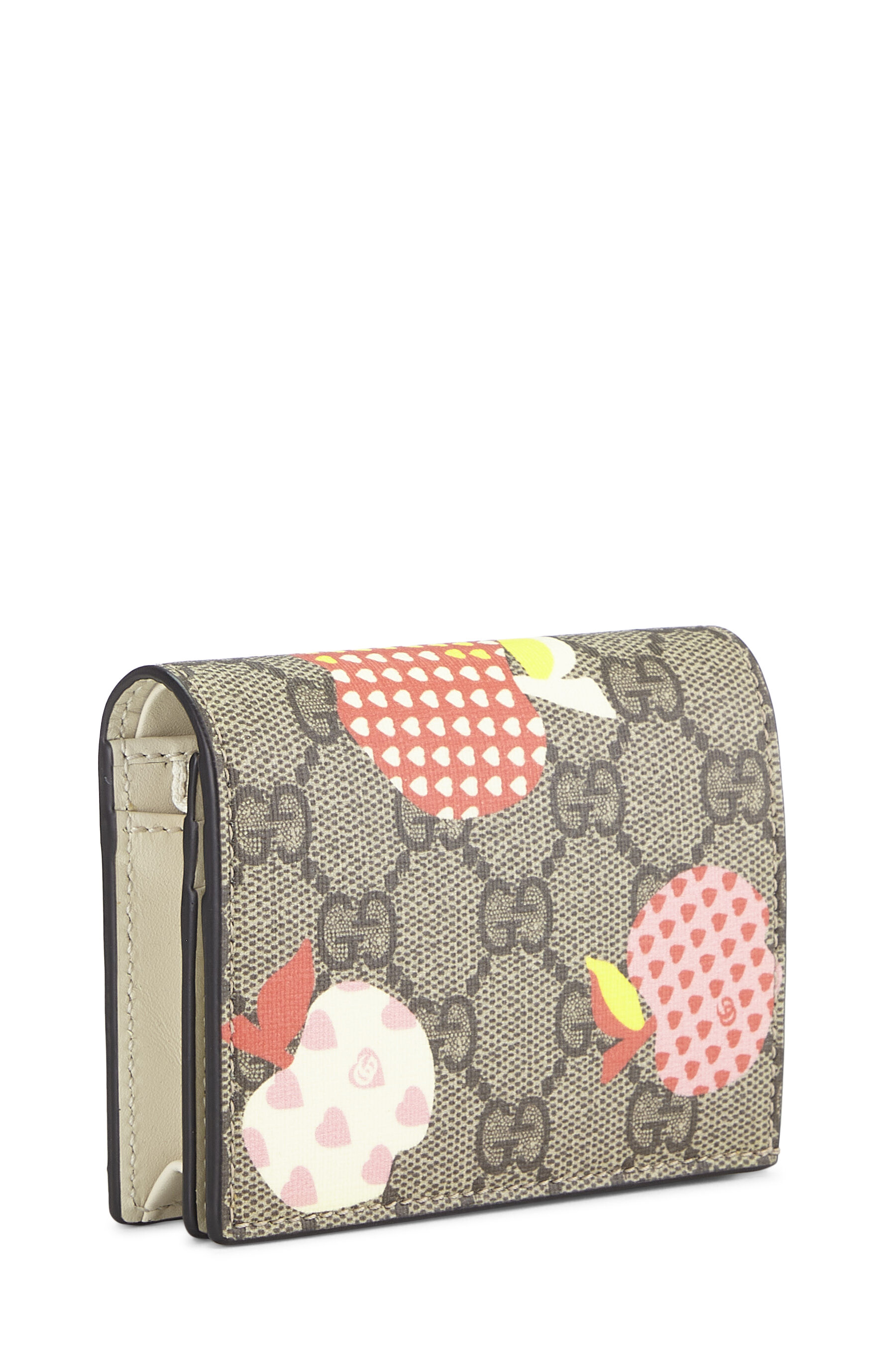 Gucci Card Case Wallet GG Strawberry Beige/Ebony Multicolor in