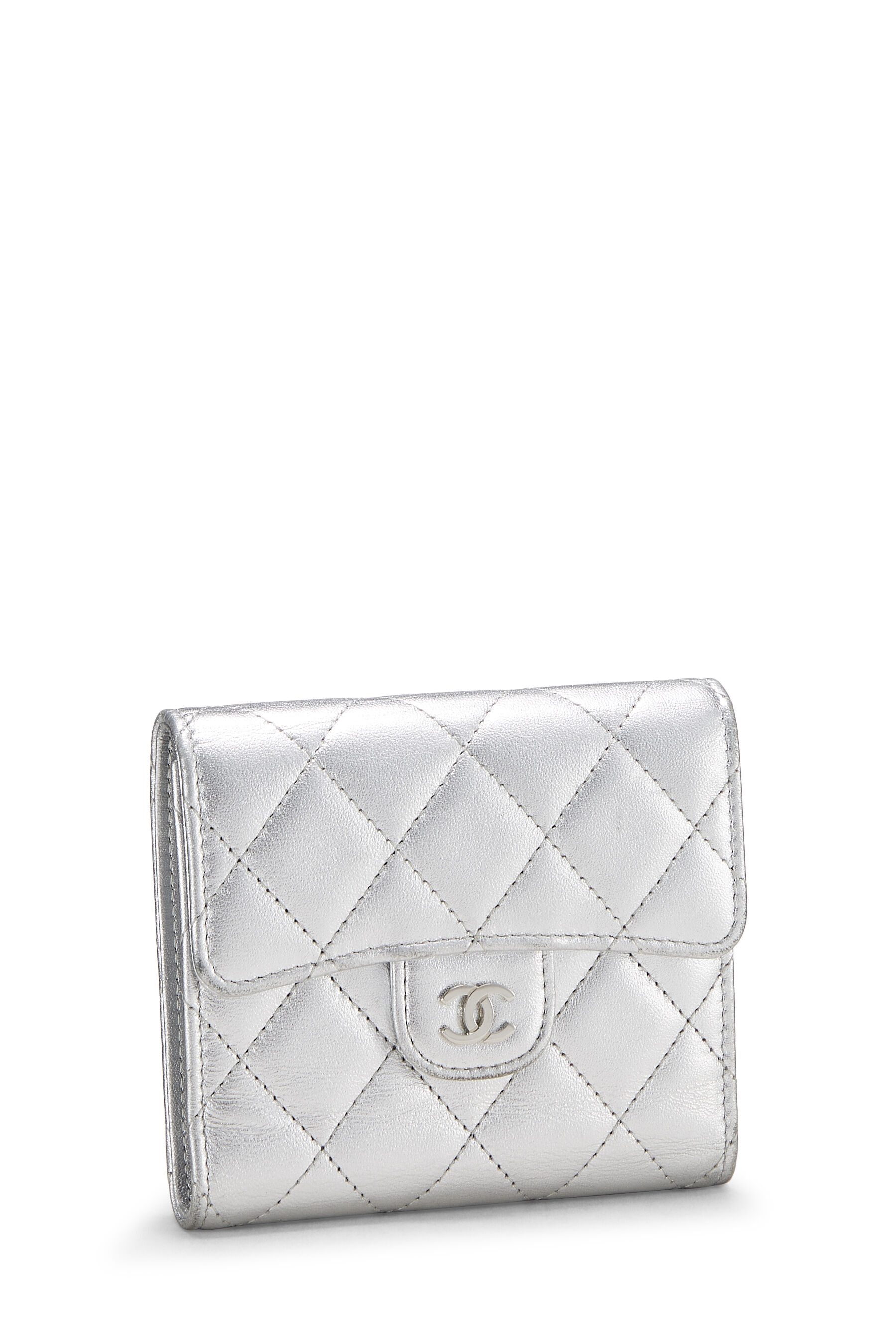 Chanel - Silver Lambskin Classic Flap Card Holder