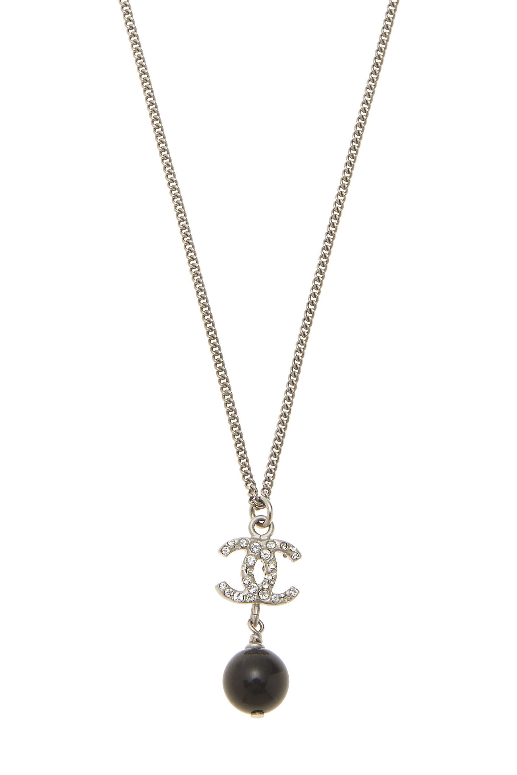 chanel black silver chain necklace