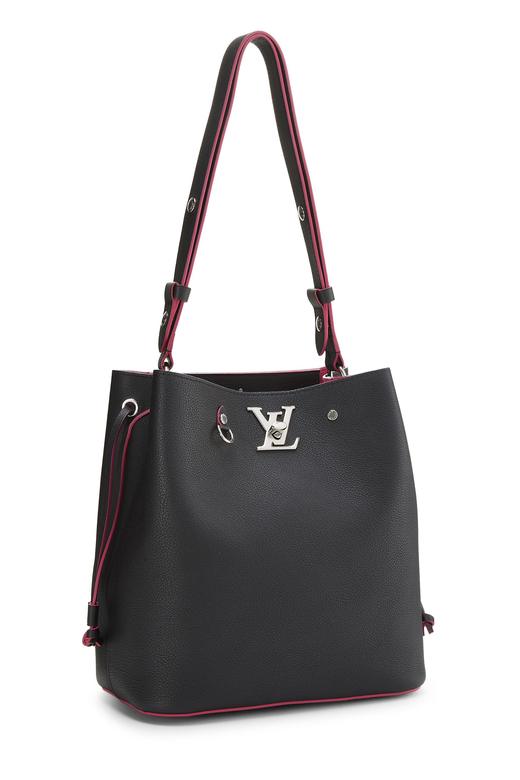 Louis Vuitton Black Leather Calfskin Lock Me Bucket Bag