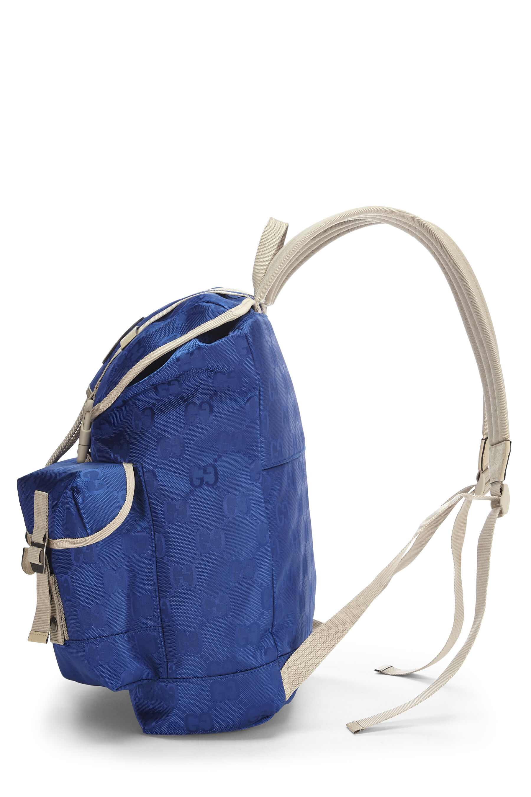 GUCCI GG Monogram OFF THE GRID Blue Nylon with Leather Trim Medium BACKPACK Gucci Blue GG Monogram Nylon Backpack With Leather Trim main image 3